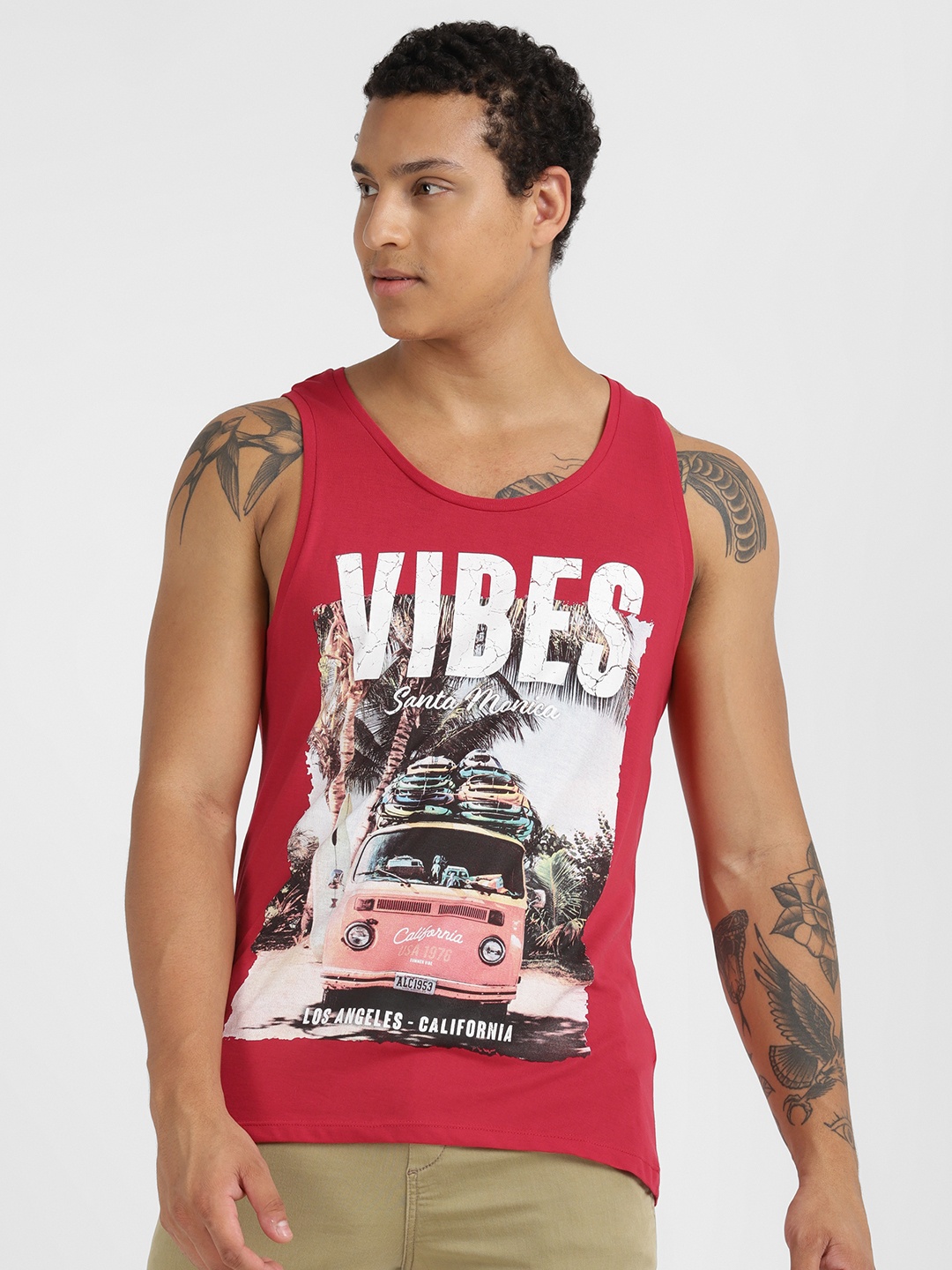 ALCOTT Graphic & Typography Printed Pure Cotton T-shirt, Red