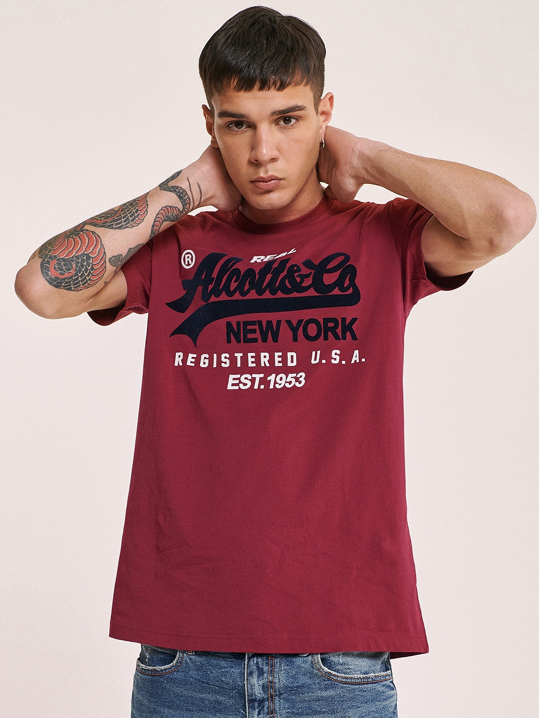 

ALCOTT Typography Printed Pure Cotton T-shirt, Rust