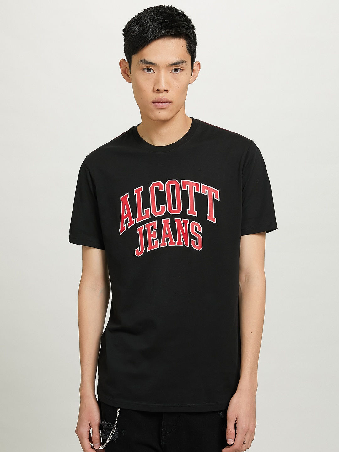 ALCOTT Typography Printed Pure Cotton T-shirt, Black