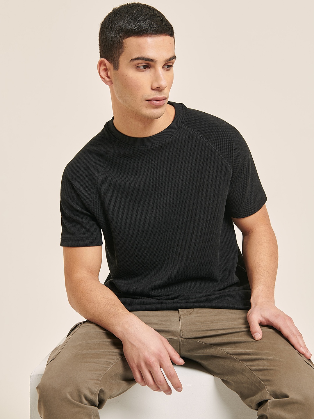 

ALCOTT Raglan Sleeves Knitted T-shirt, Black