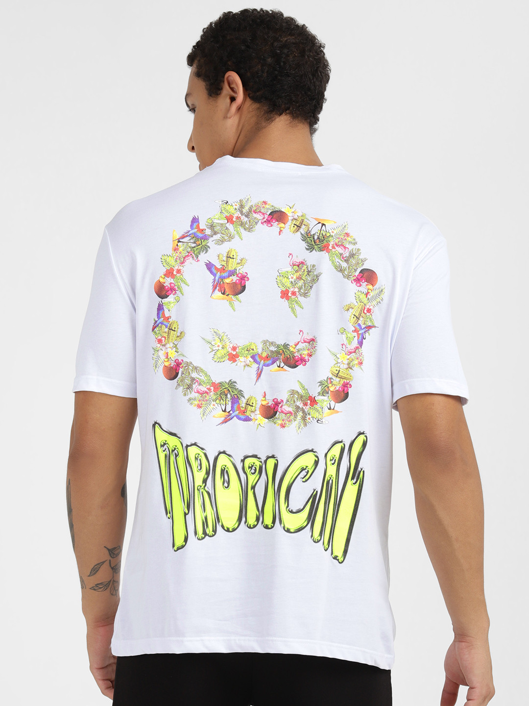 

ALCOTT Typography & Graphic Printed Drop Shoulders Pure Cotton Relaxed Fit T-shirt, White