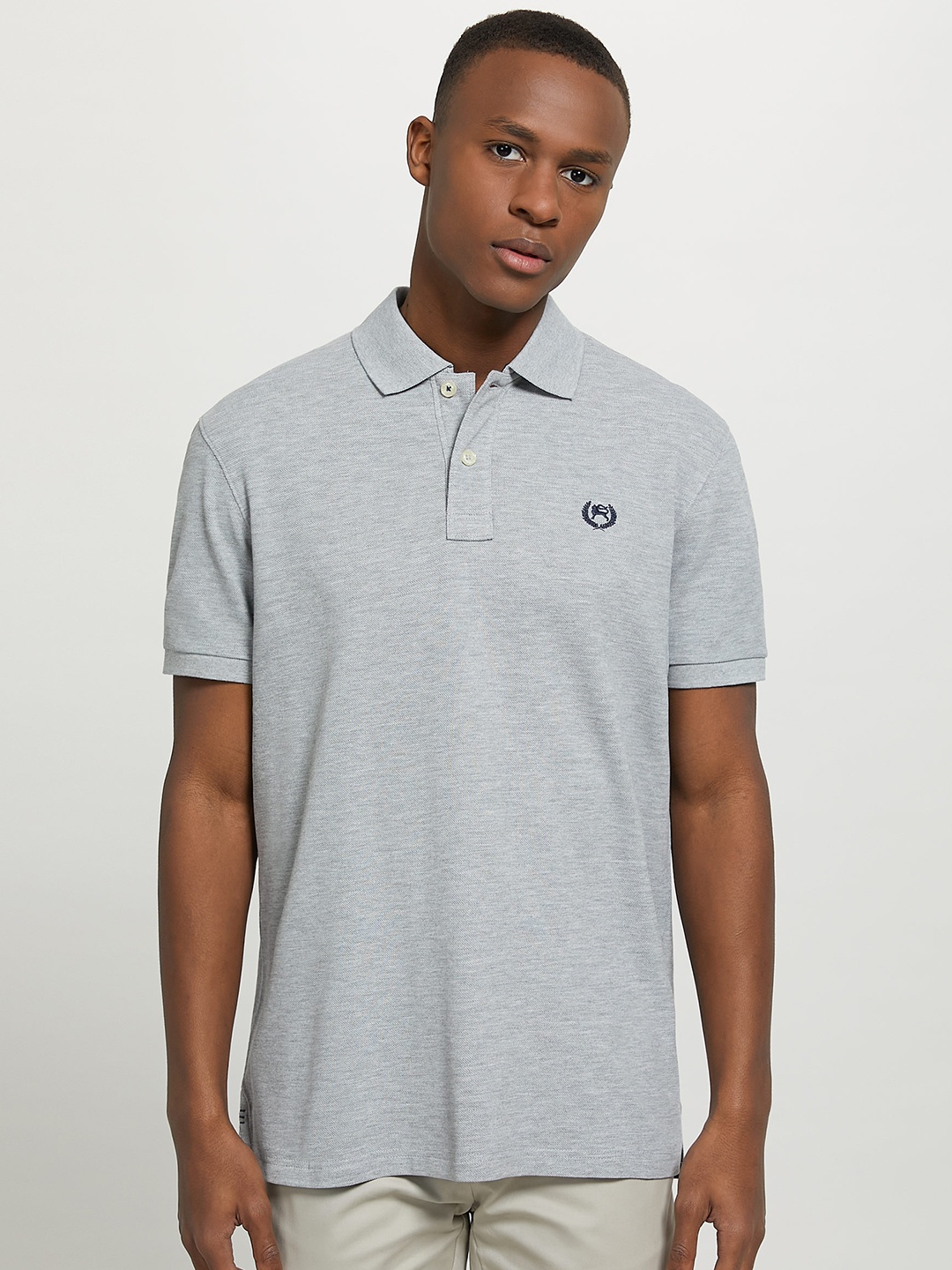 

ALCOTT Men Custom Fit Polo Collar Pure Cotton T-shirt, Grey melange