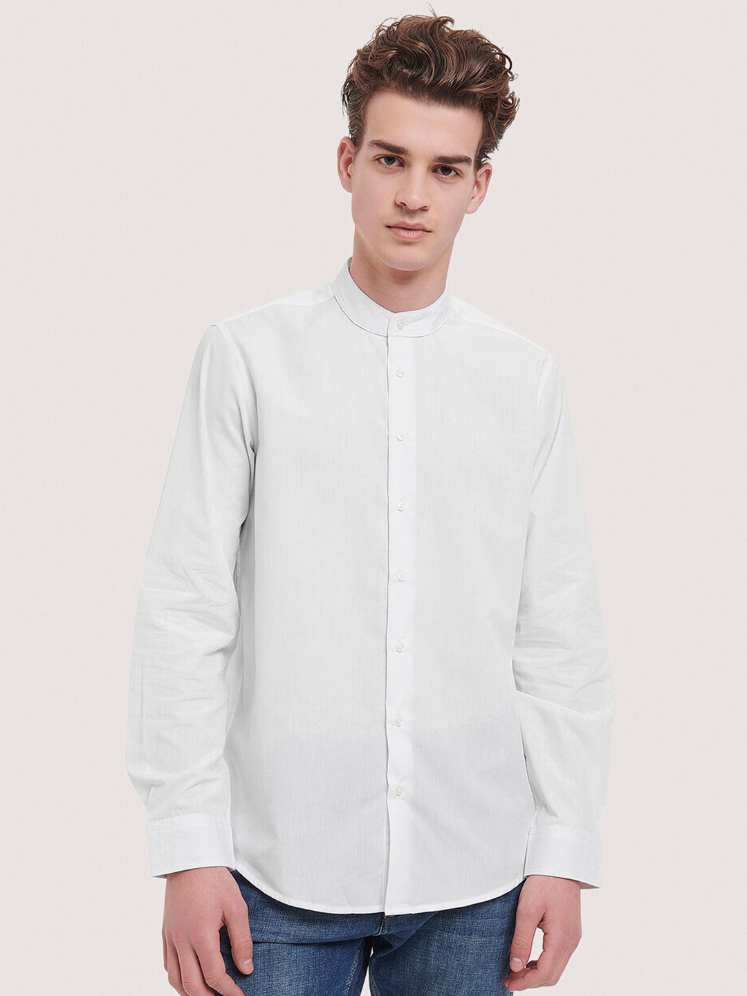 

ALCOTT Band Collar Long Sleeves Casual Shirt, White