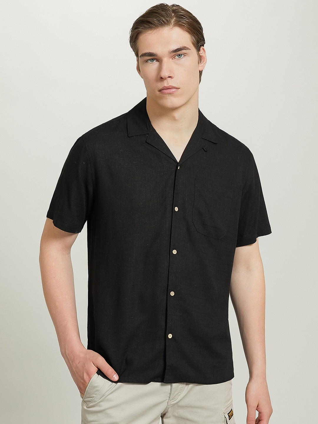

ALCOTT Short Sleeves Opaque Casual Shirt, Black
