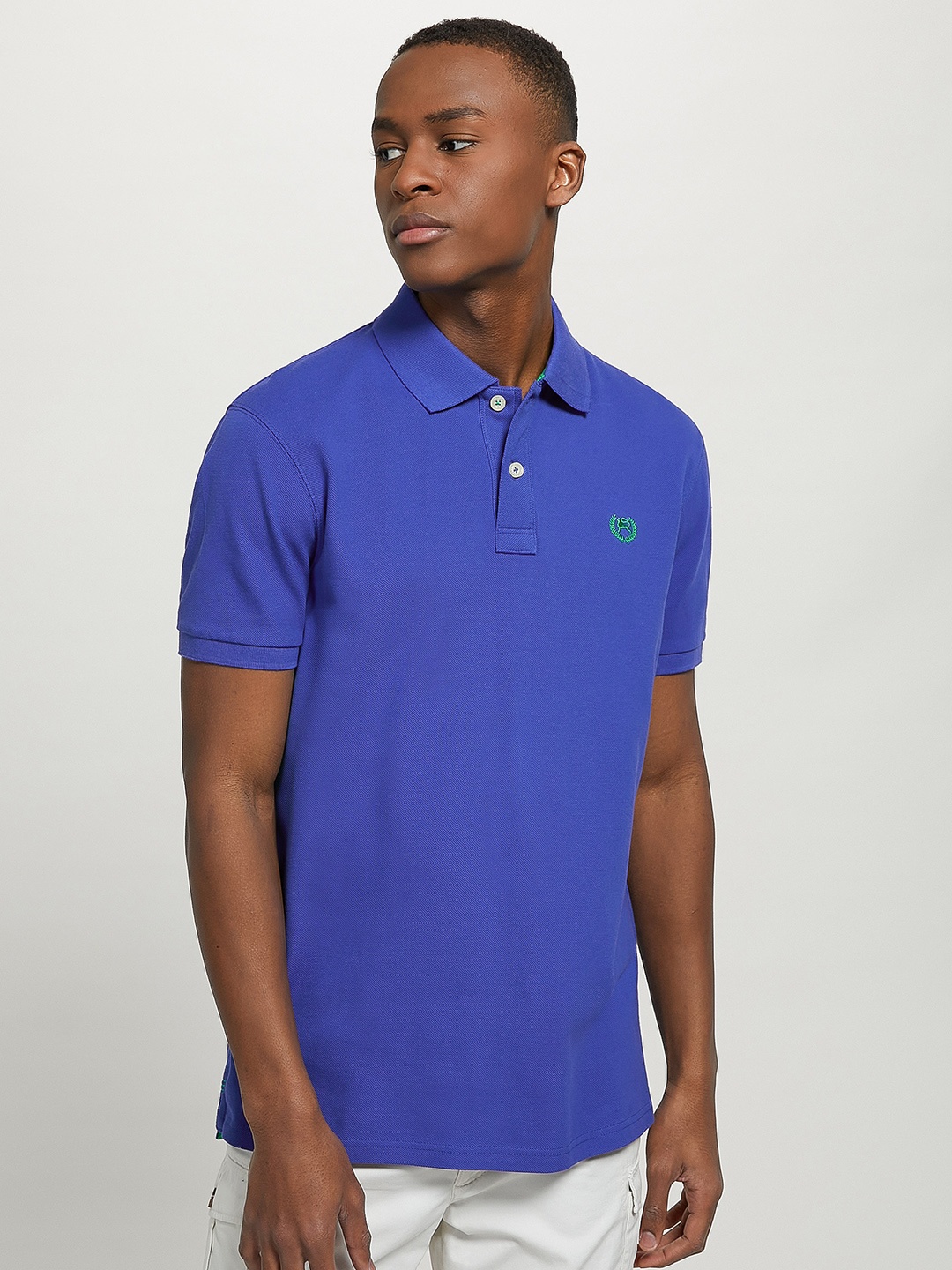 

ALCOTT Polo Collar Pure Cotton T-shirt with Embroidered Detail, Blue