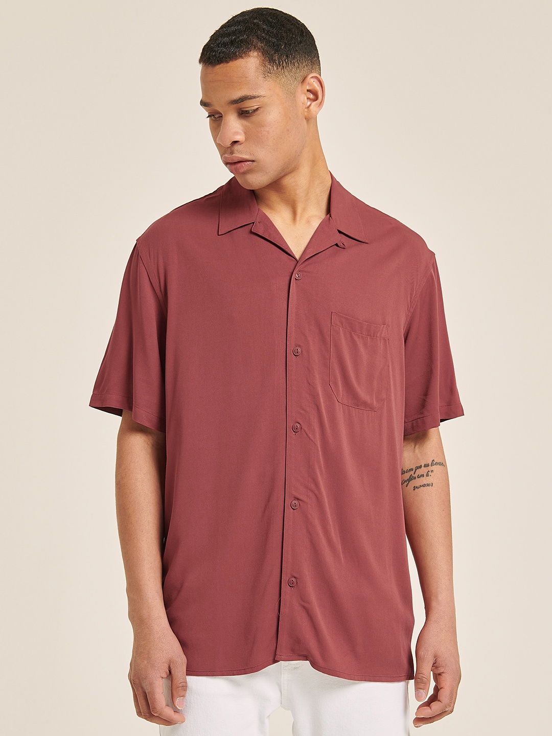 

ALCOTT Boxy Fit Cuban Collar Casual Shirt, Rust