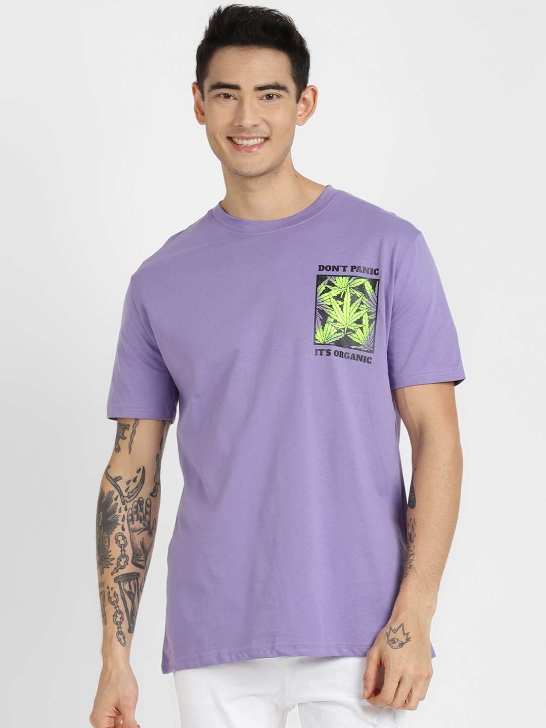 

ALCOTT Graphic & Typography Printed Pure Cotton Relaxed Fit T-shirt, Lavender
