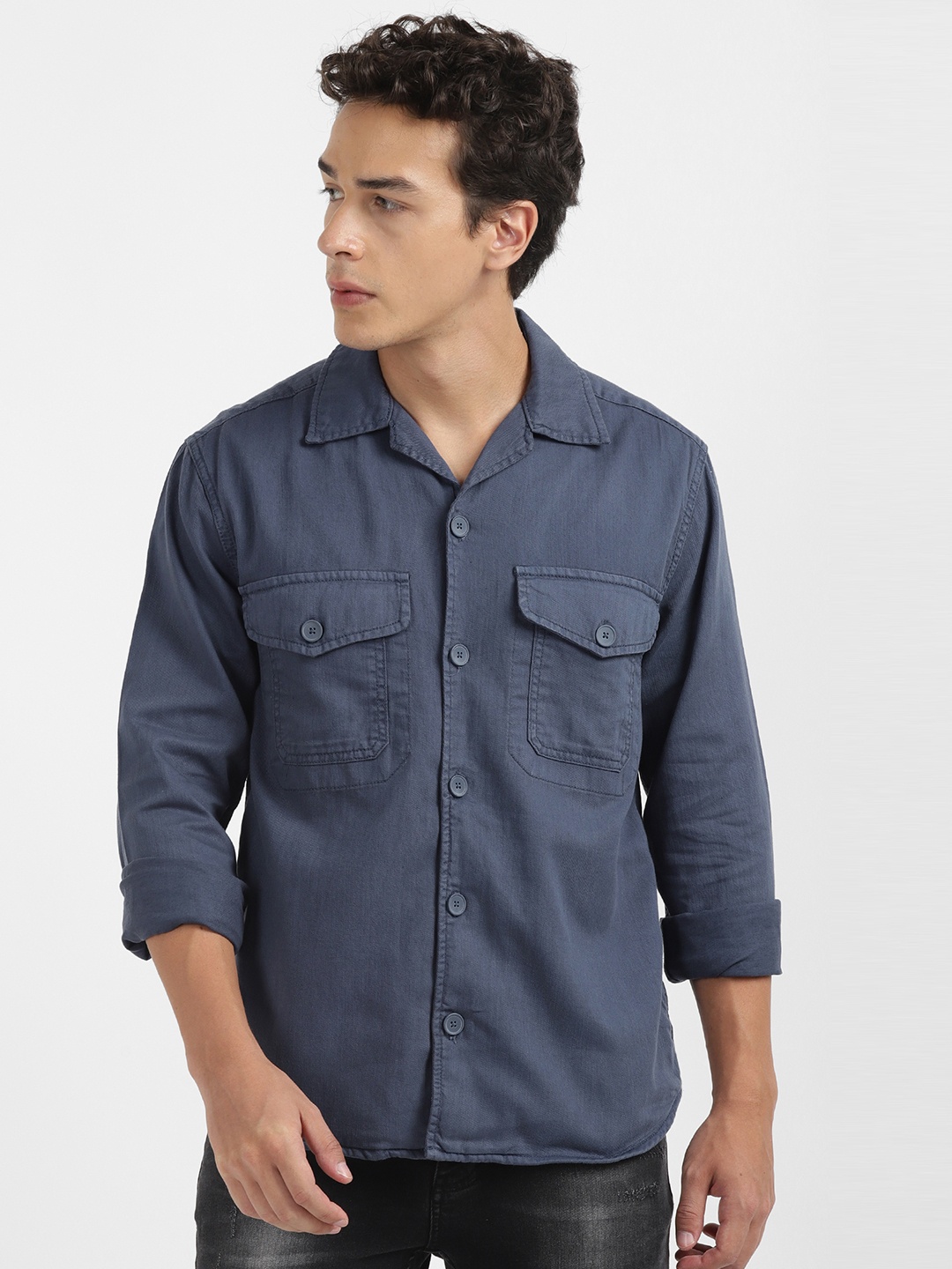 

ALCOTT Men Solid Regular Fit Shacket, Navy blue
