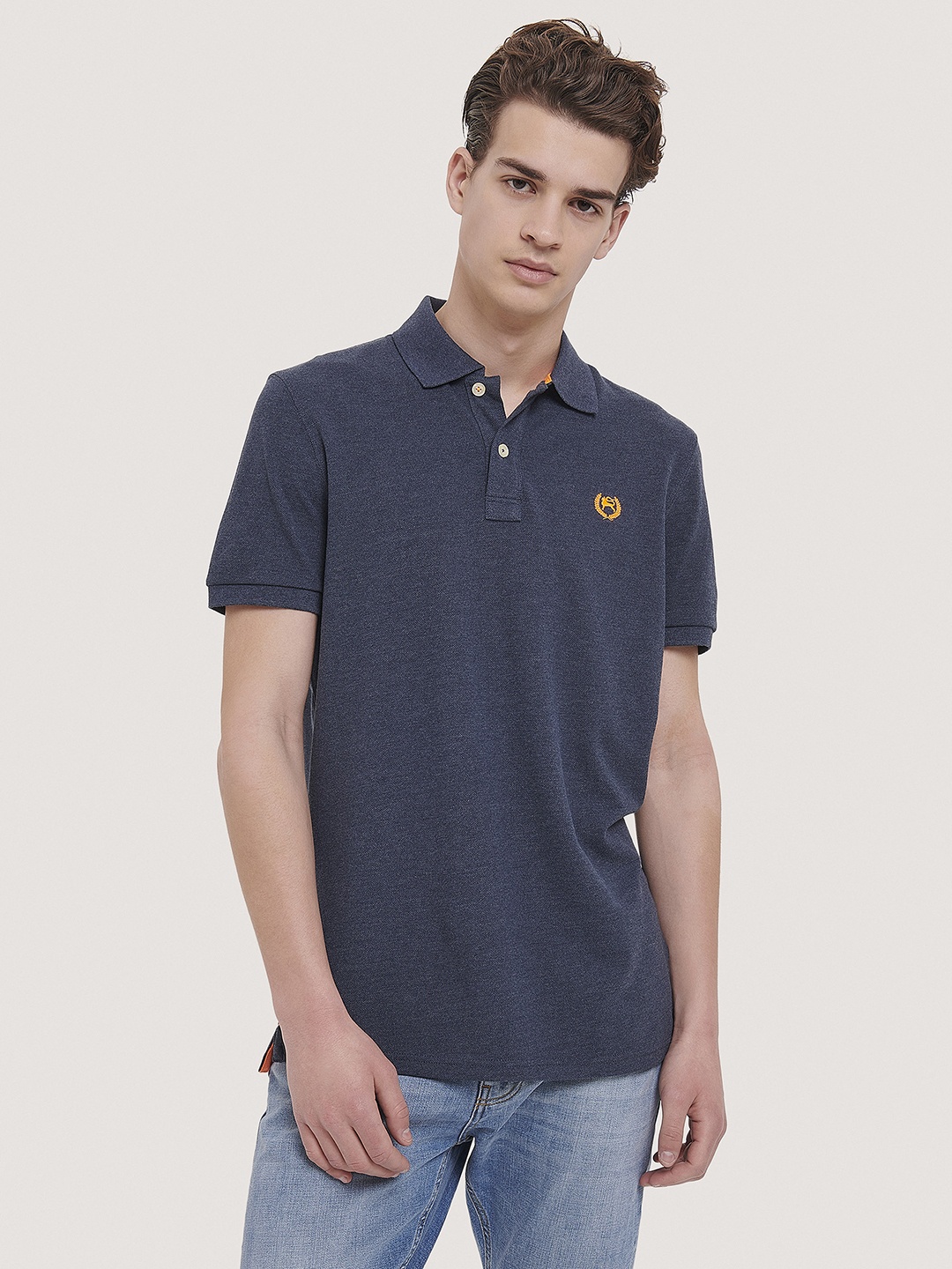 

ALCOTT Polo Collar T-shirt with Embroidered Detail, Navy blue
