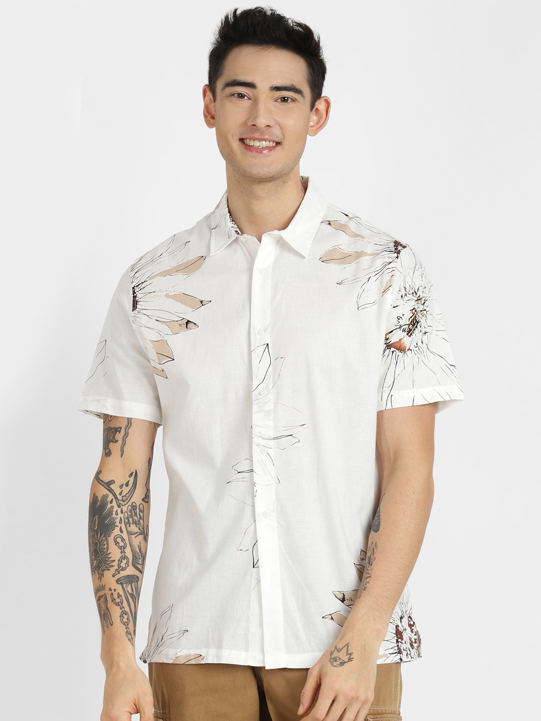 

ALCOTT Tropical Print Casual Shirt, White