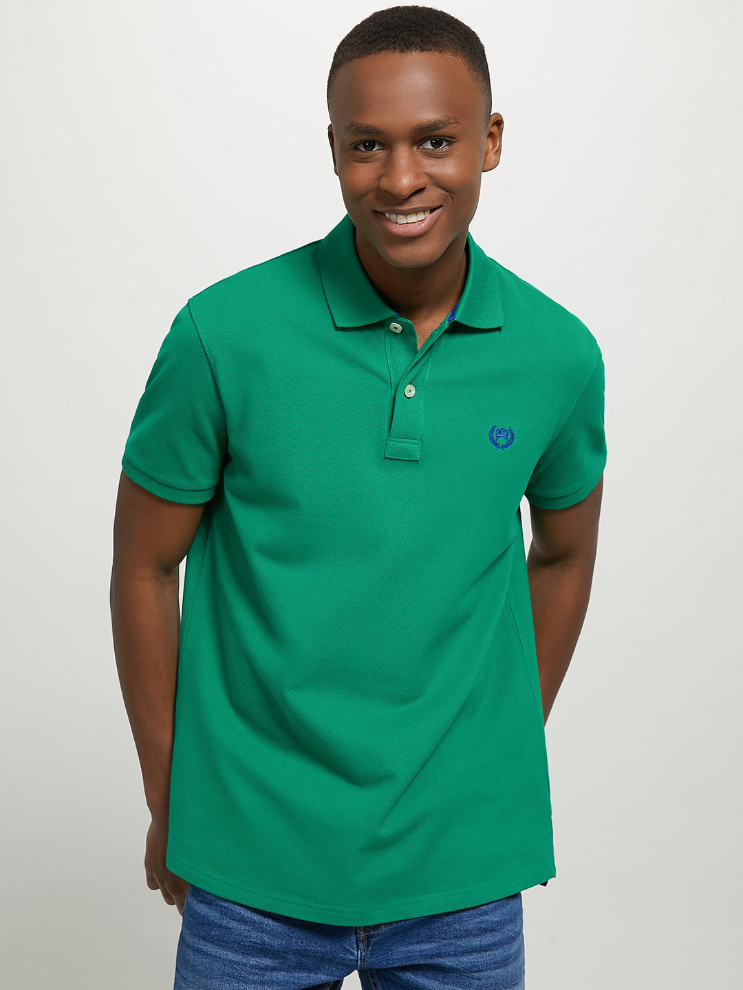 

ALCOTT Polo Collar Pure Cotton T-shirt with Embroidered Detail, Green