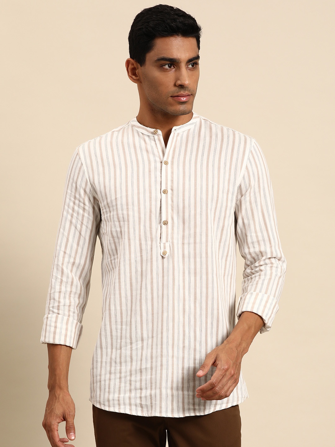 

ALCOTT Striped Cotton Linen Shirt, Off white