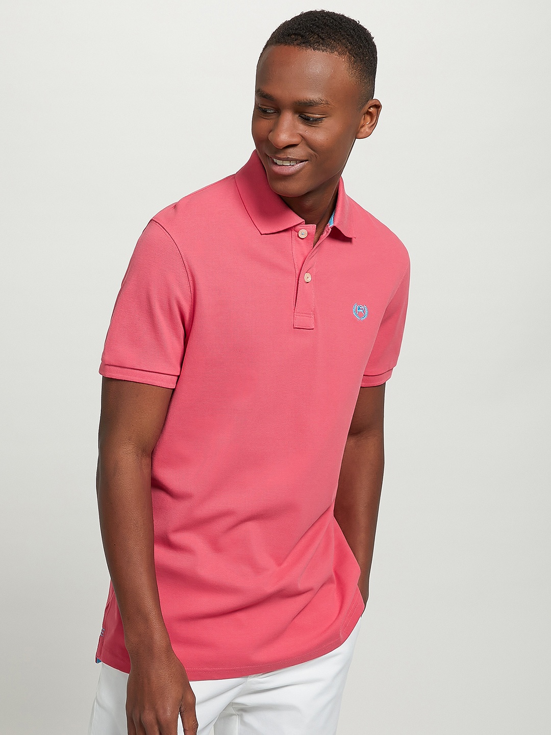 

ALCOTT Polo Collar Pure Cotton T-shirt with Embroidered Detail, Coral