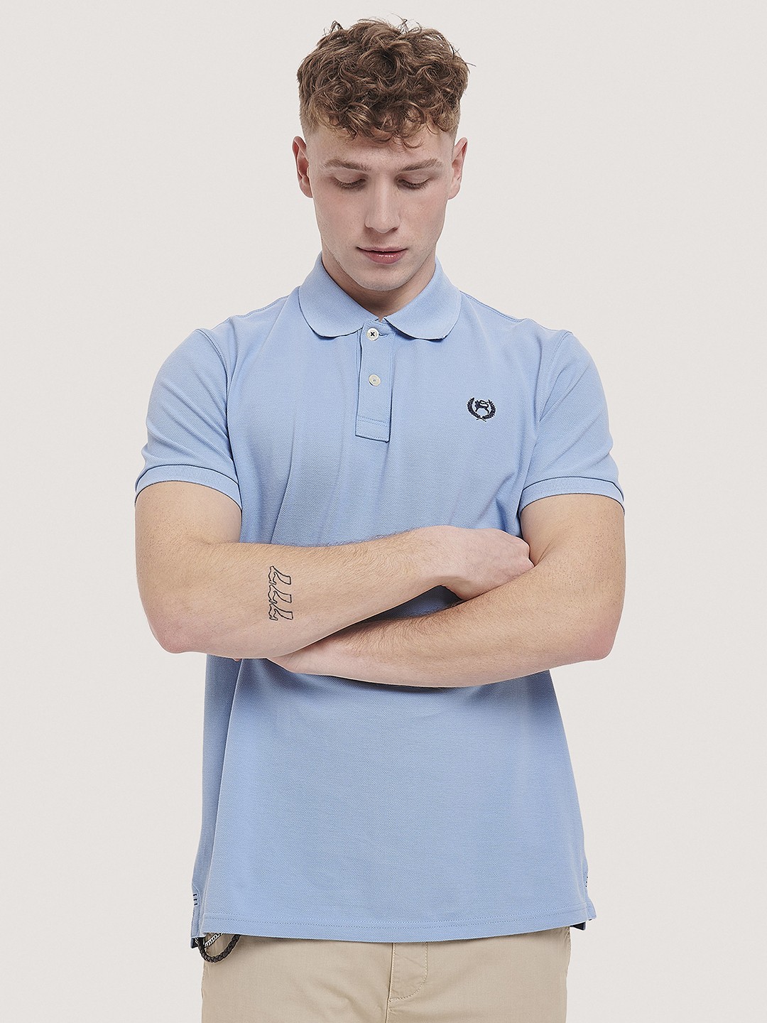 

ALCOTT Polo Collar Pure Cotton T-shirt with Embroidered Detail, Blue