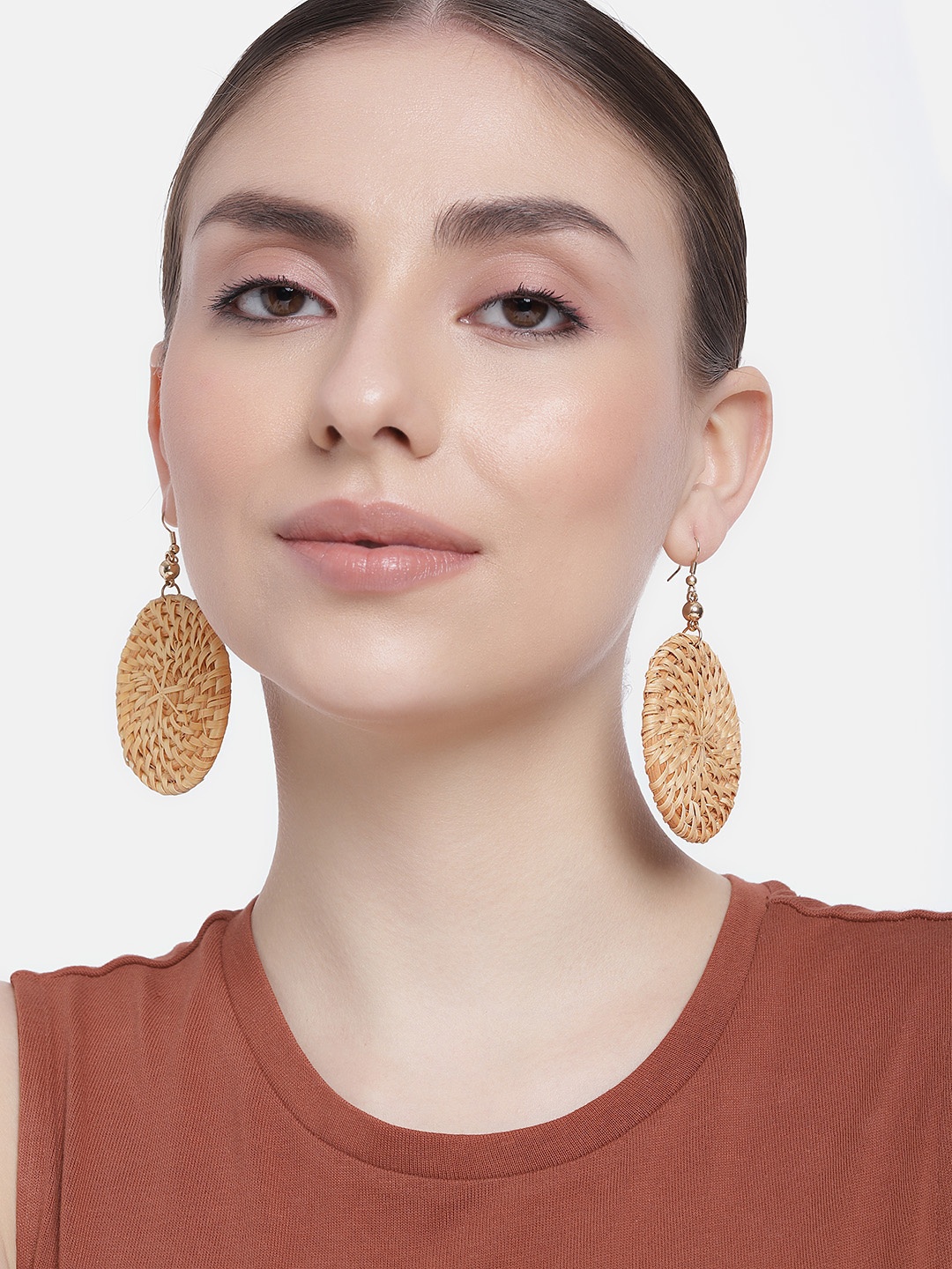 

DressBerry Gold-Plated Circular Drop Earrings, Brown