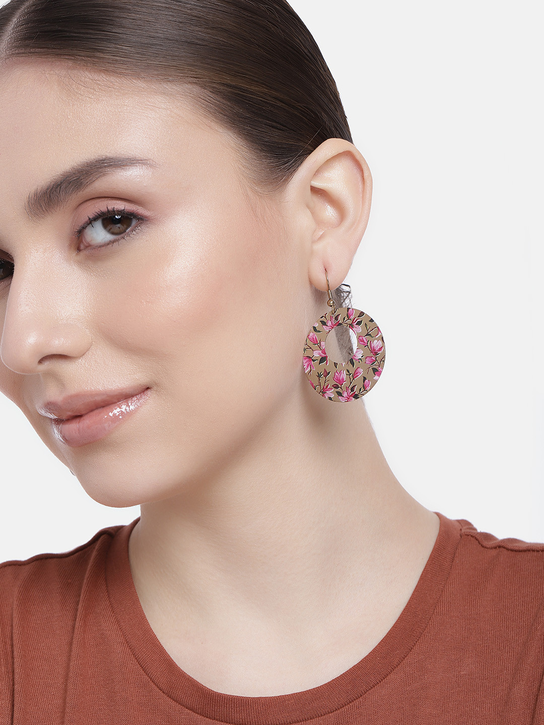 

DressBerry Gold-Plated Circular Drop Earrings, Brown