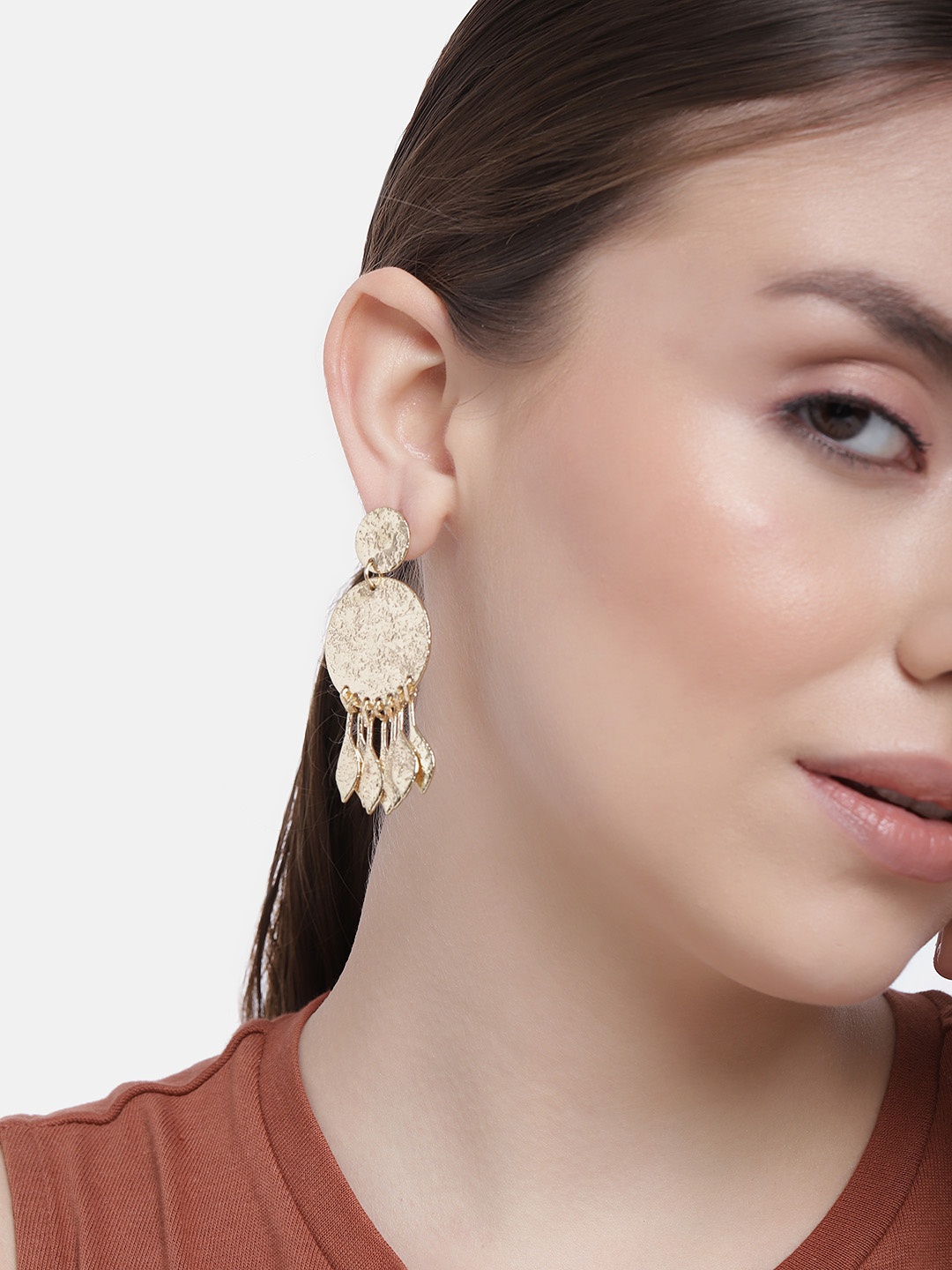 

DressBerry Gold-Toned Circular Drop Earrings