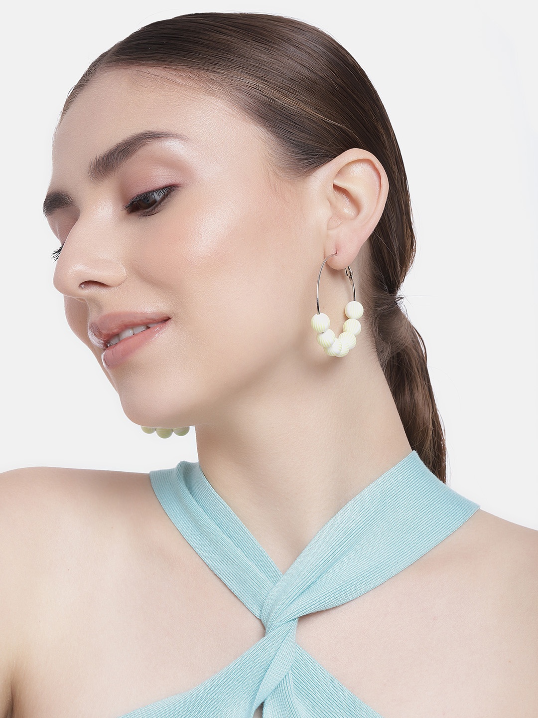 

DressBerry Silver-Toned & Yellow Circular Hoop Earrings