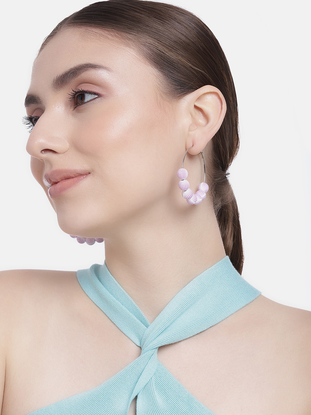 

DressBerry Silver-Toned & Purple Circular Hoop Earrings