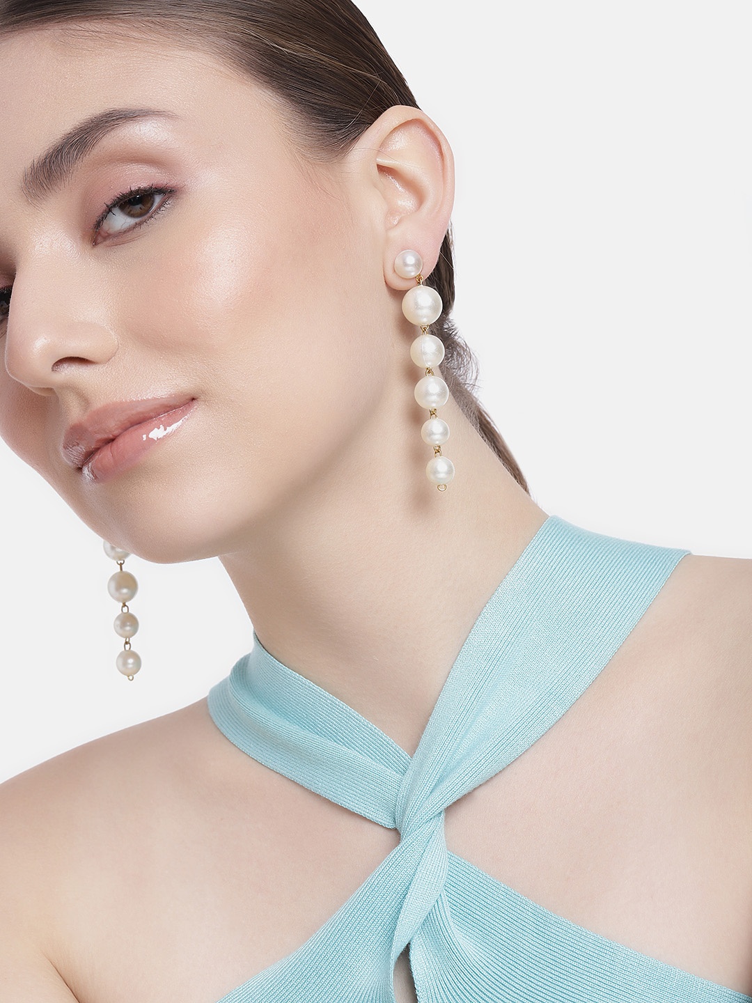 

DressBerry Gold-Toned & White Contemporary Drop Earrings