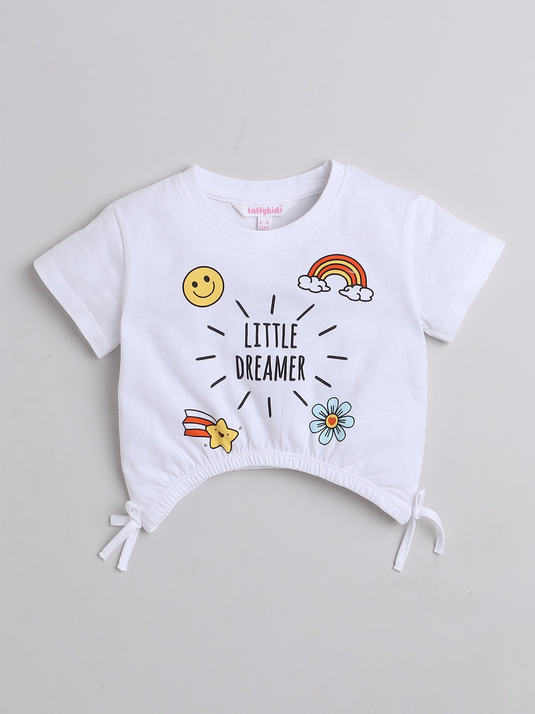 

taffykids Girls Typography Printed Regular Pure Cotton T Shirt, White