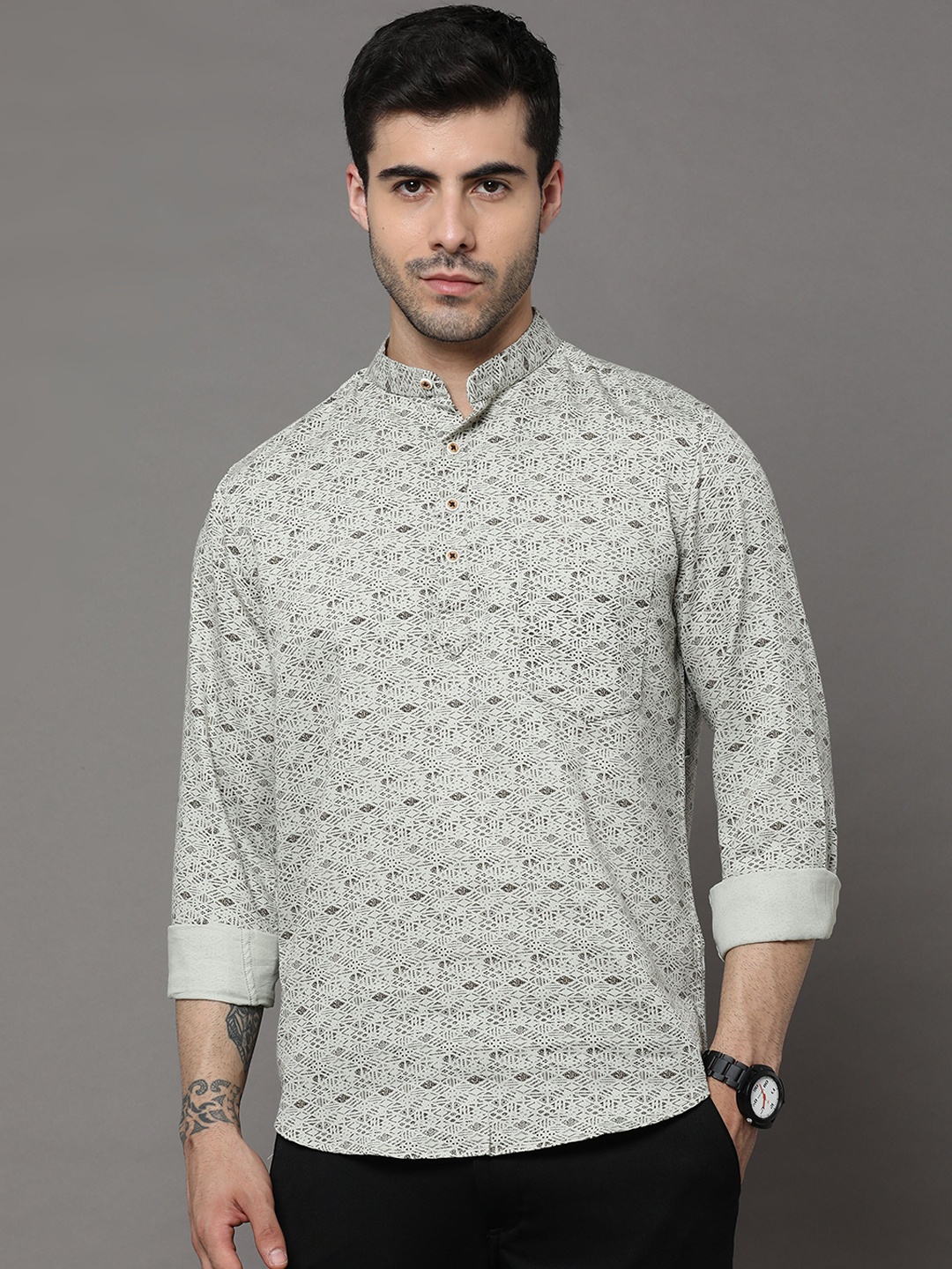 

Bushirt Abstract Printed Pure Cotton Kurta, Green
