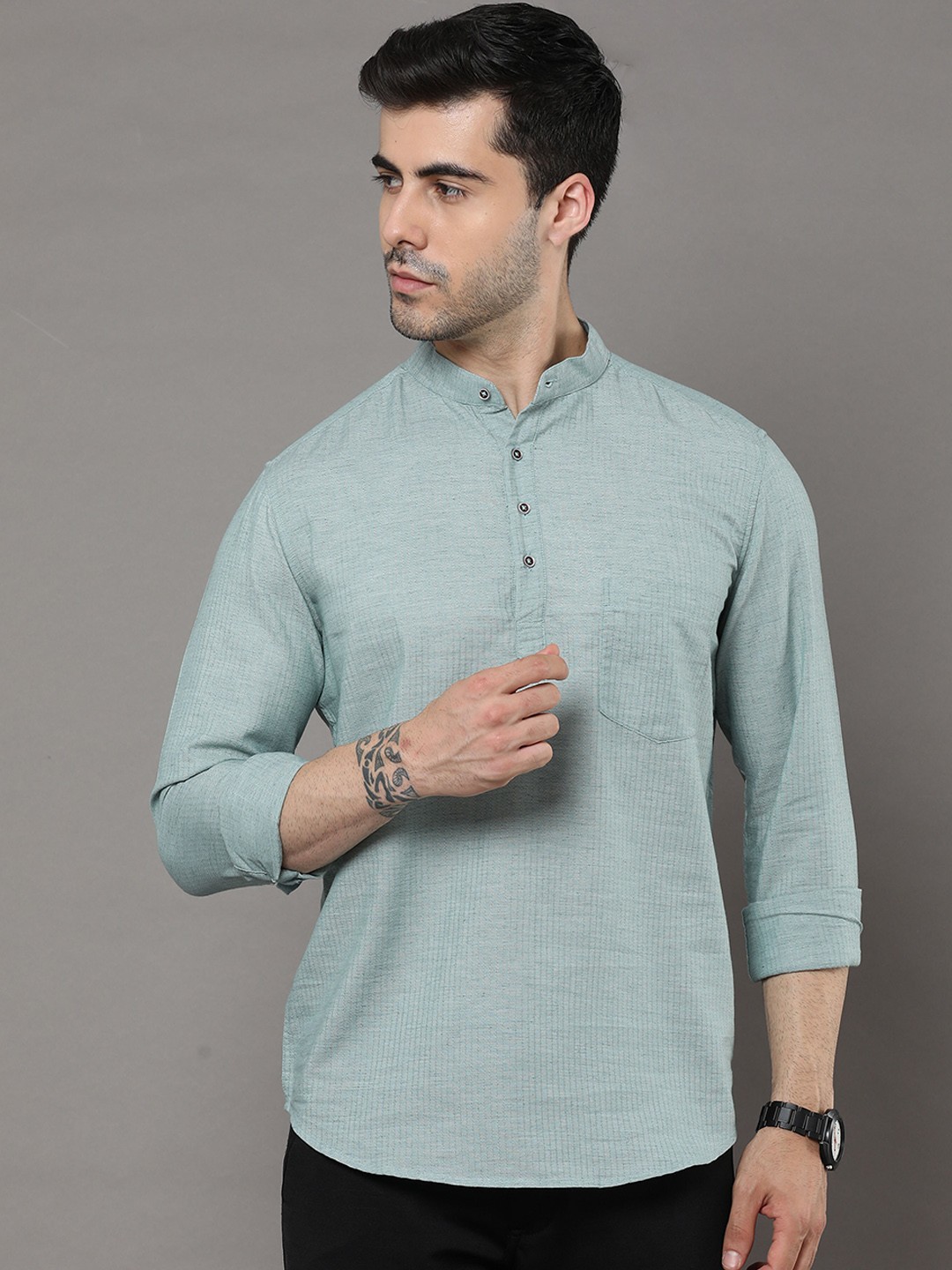 

Bushirt Striped Pure Cotton Kurta, Green