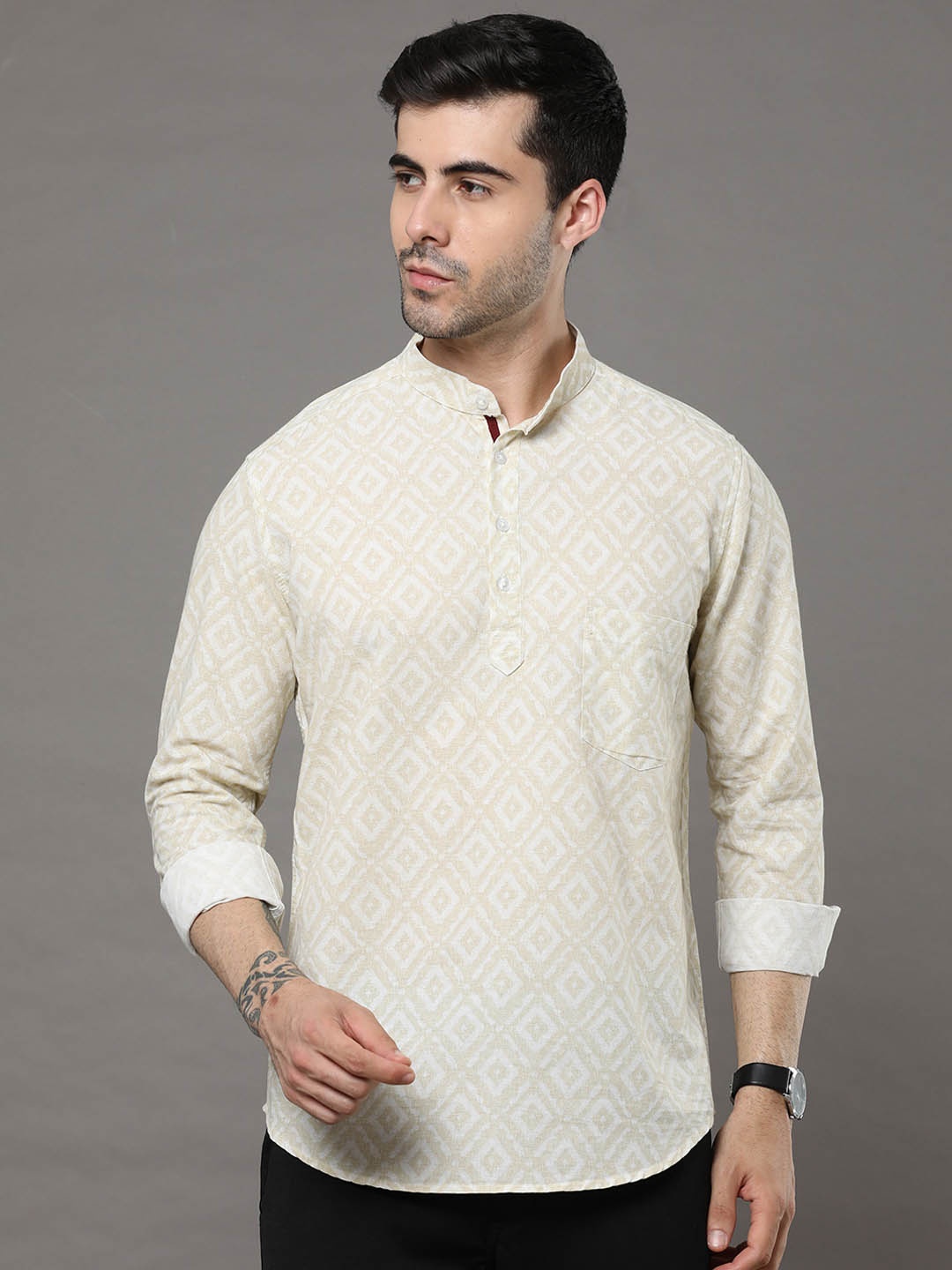 

Bushirt Ethnic Motifs Printed Pure Cotton Kurta, Grey