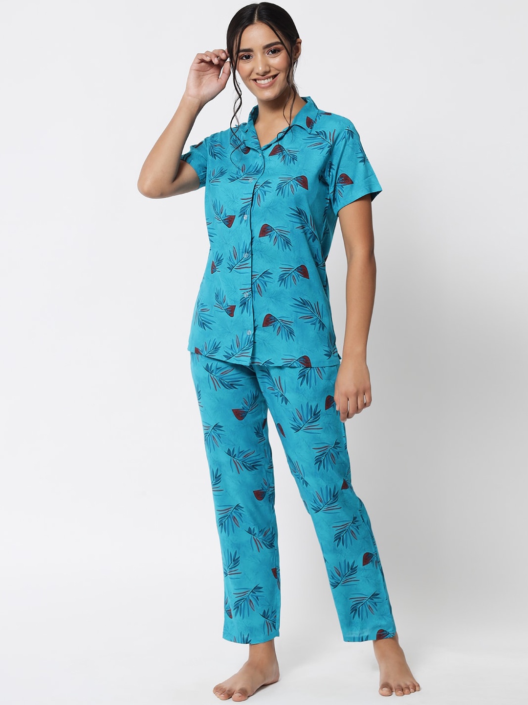 

Klamotten Women Floral Printed Night suit, Blue