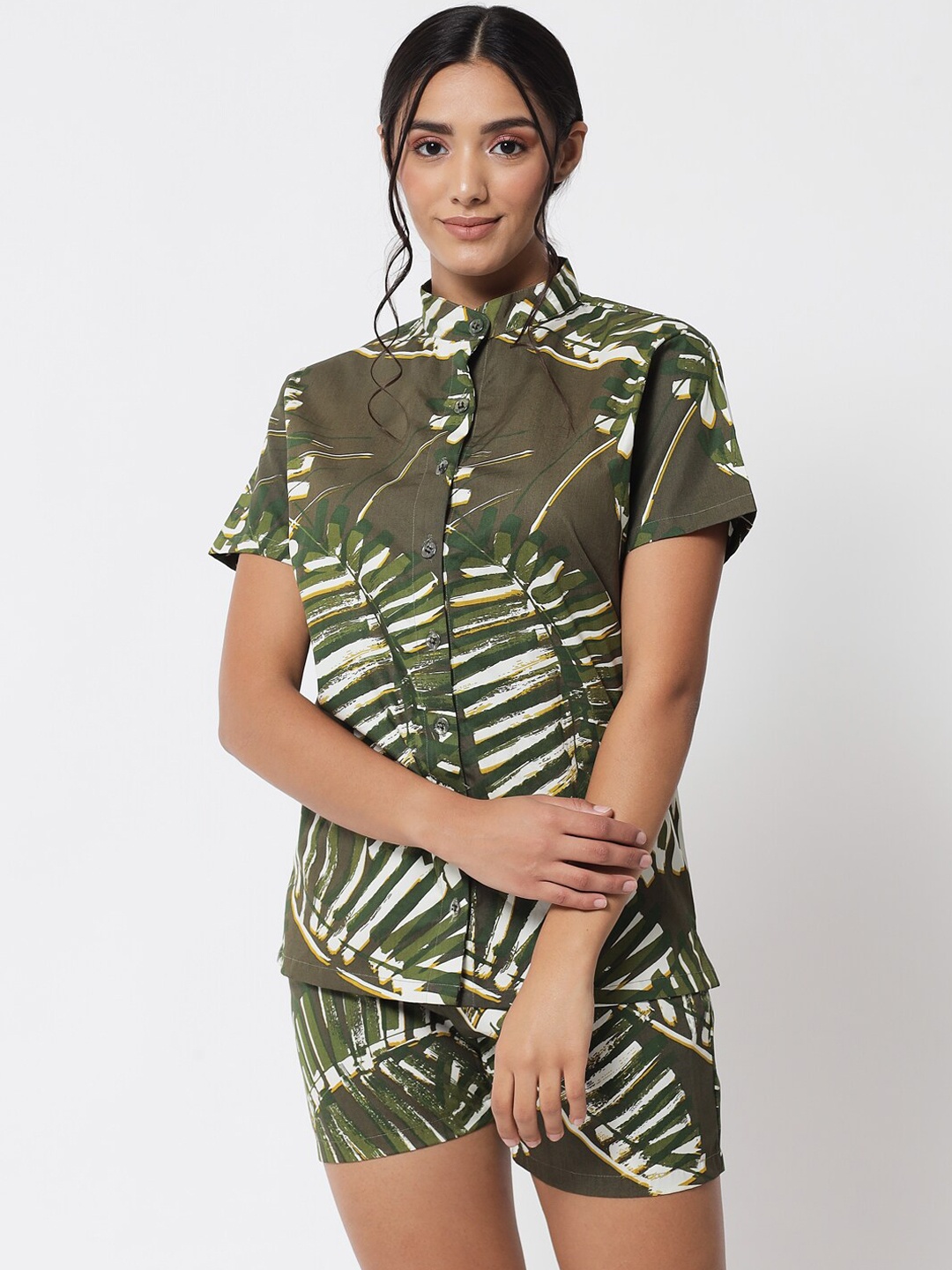 

Klamotten Women Tropical Printed Night suit, Green