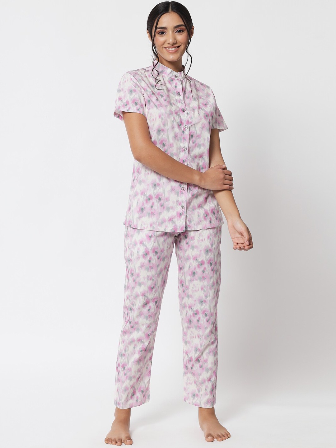 

Klamotten Women Abstract Printed Night suit, White