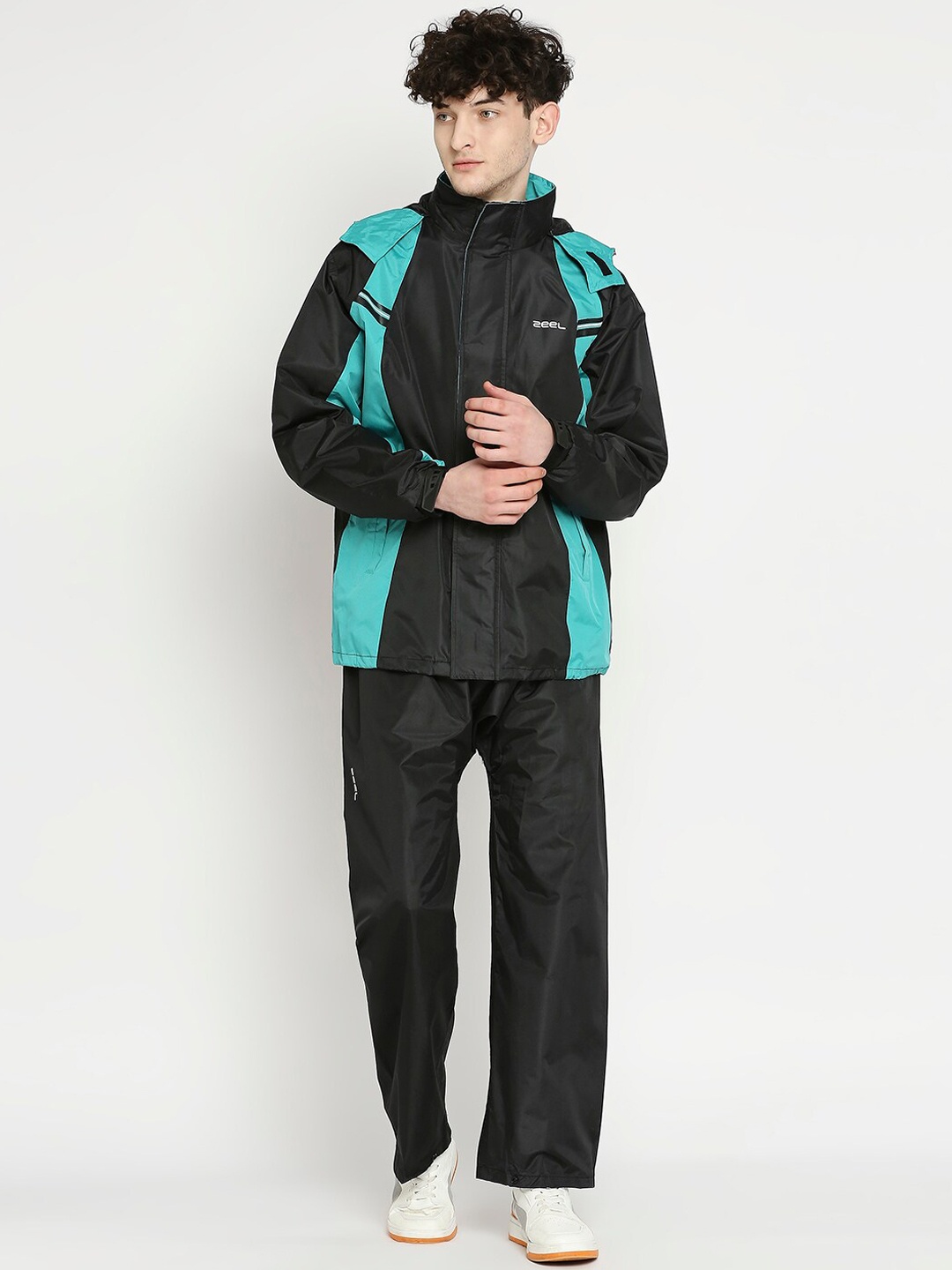 

Zeel Plus Size Colourblocked Hood Rain Jacket, Black