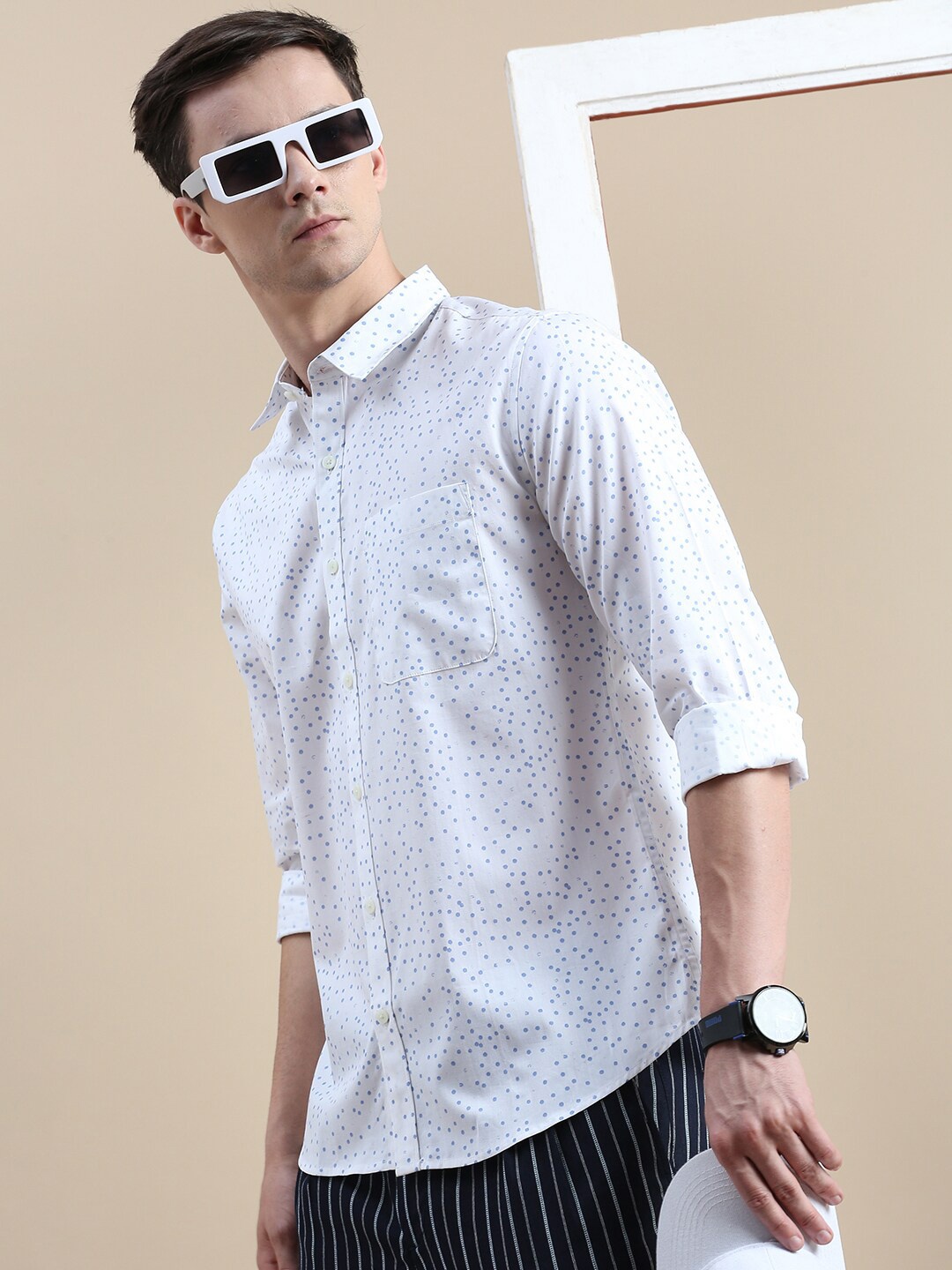 

INVICTUS Men Comfort Slim Fit Printed Cotton Casual Shirt, White