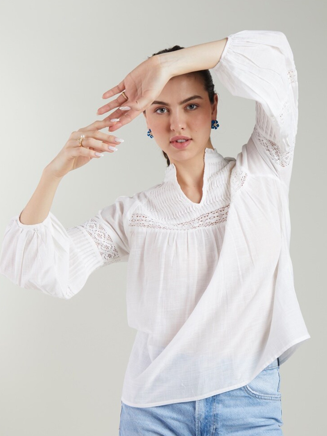 

Style Island Lace Cotton Top, White