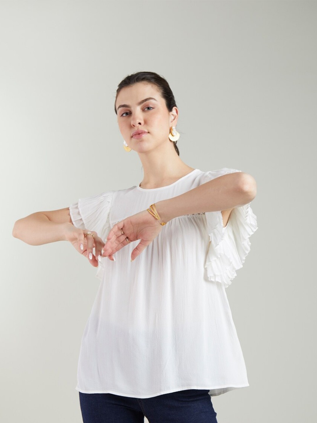 

Style Island Flutter Sleeve Bohemian Top, White