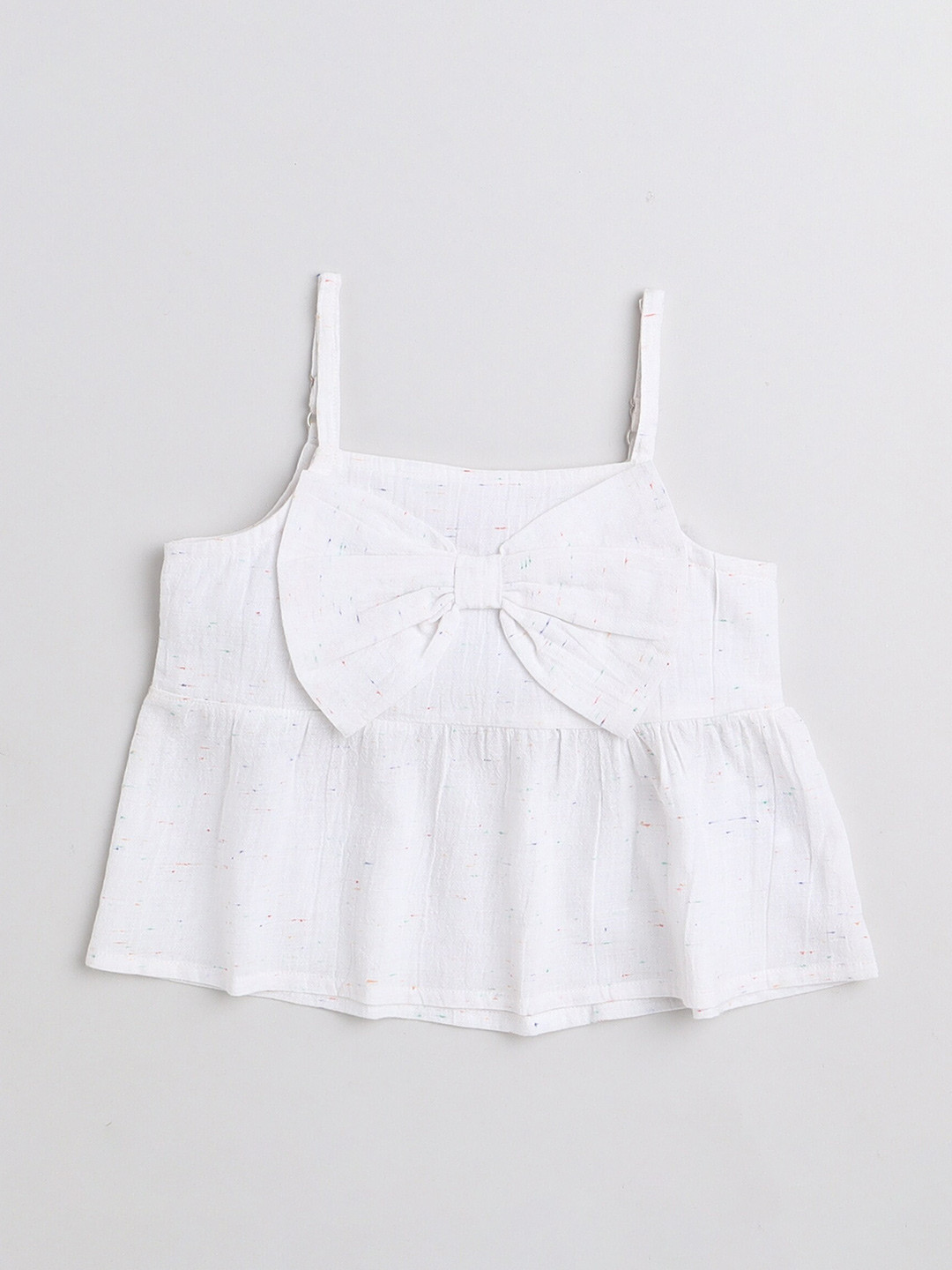 

taffykids Girls Self Design Pure Cotton Peplum Top, White
