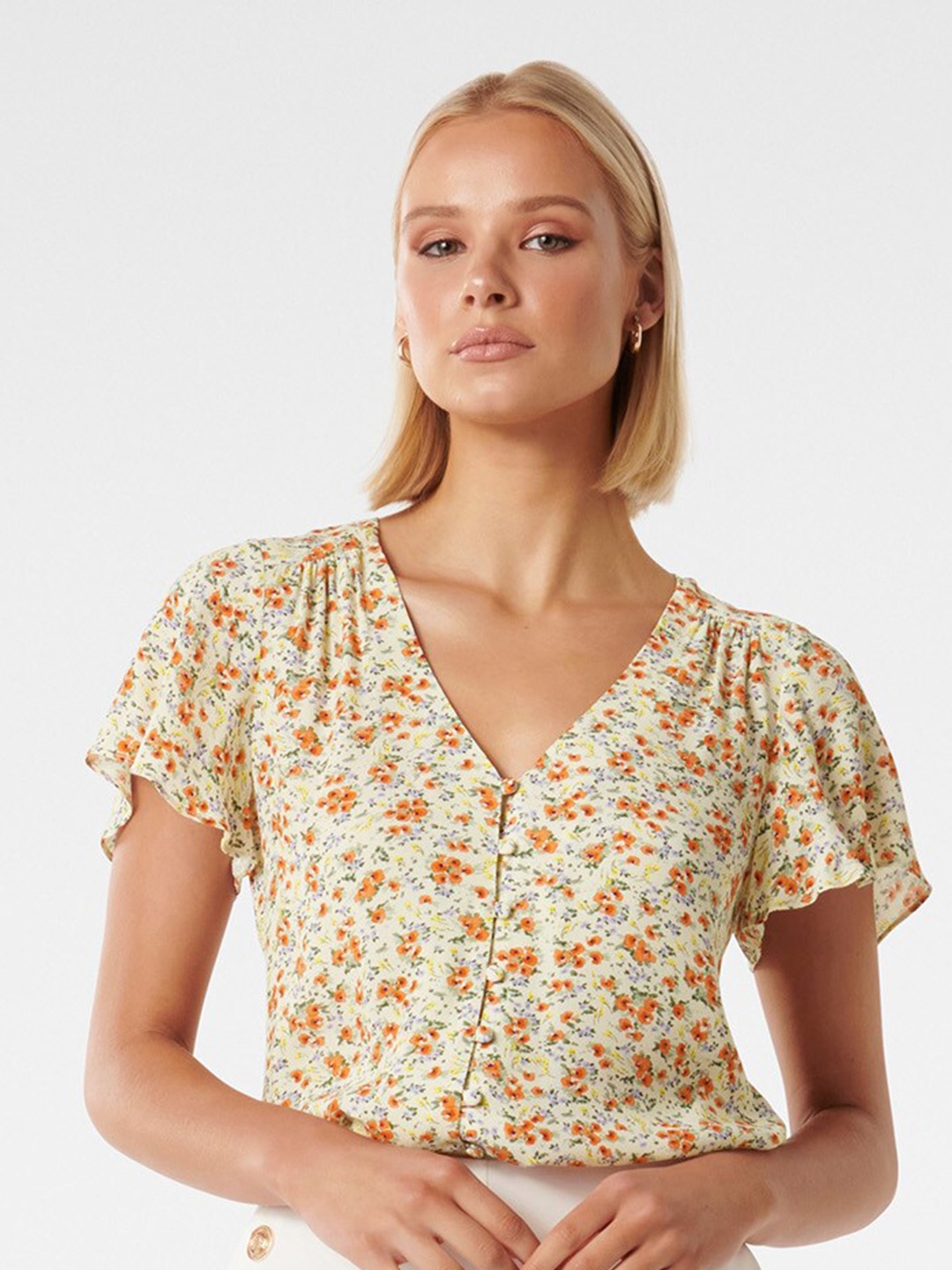 

Forever New Floral Printed Shirt Style Top, Off white