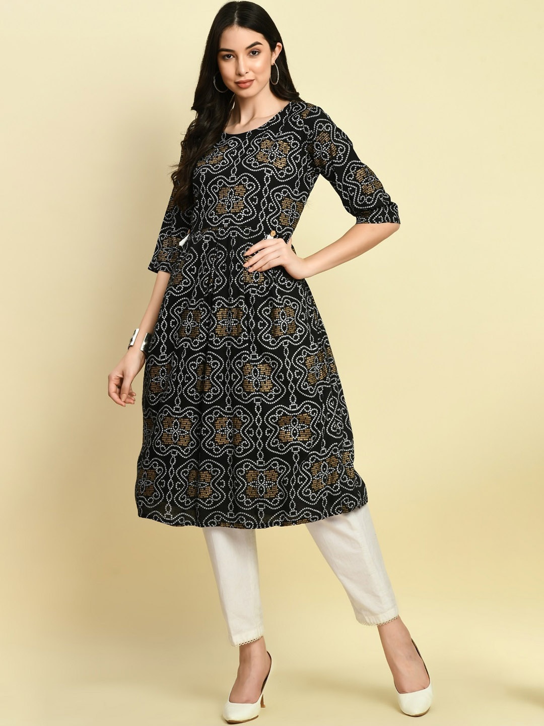 

KALINI Ethnic Motifs Printed Anarkali Kurta, Black