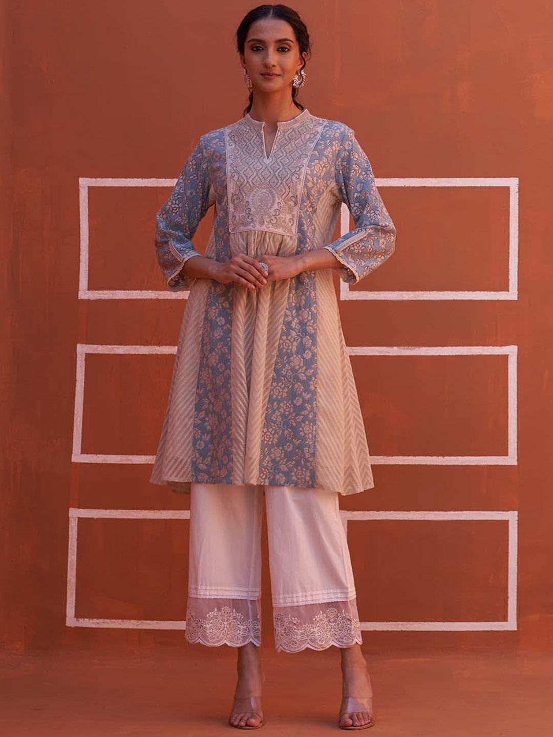 

Lakshita Plus Size Woven Design Cotton A-Line Kurta, Blue