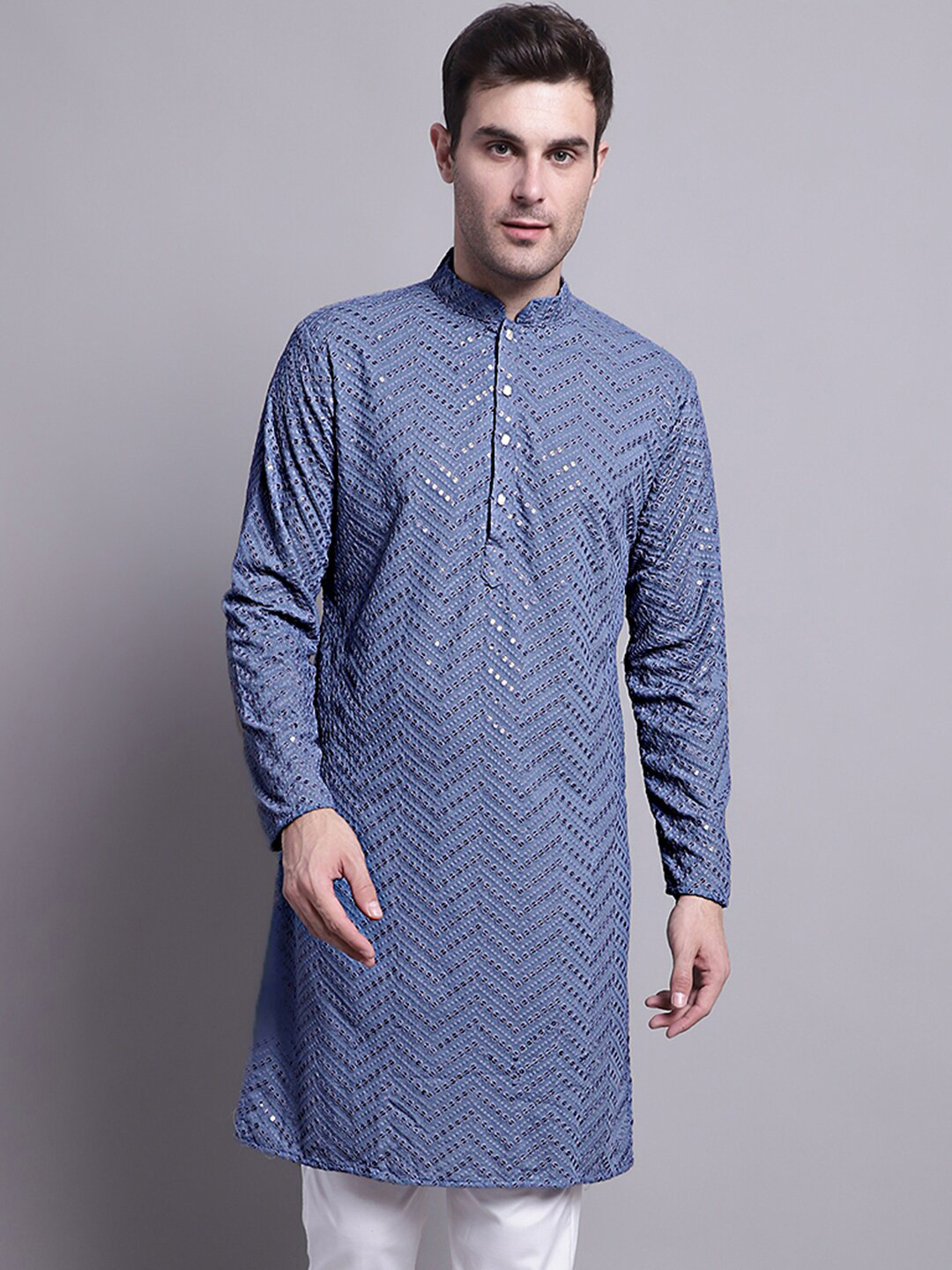 

Jompers Embellished Chikankari Pure Cotton Kurta, Grey