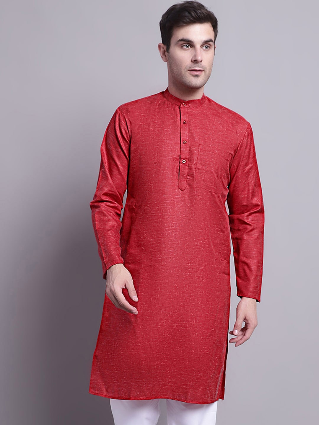 

Jompers Mandarin Collar Pure Cotton Kurta, Red