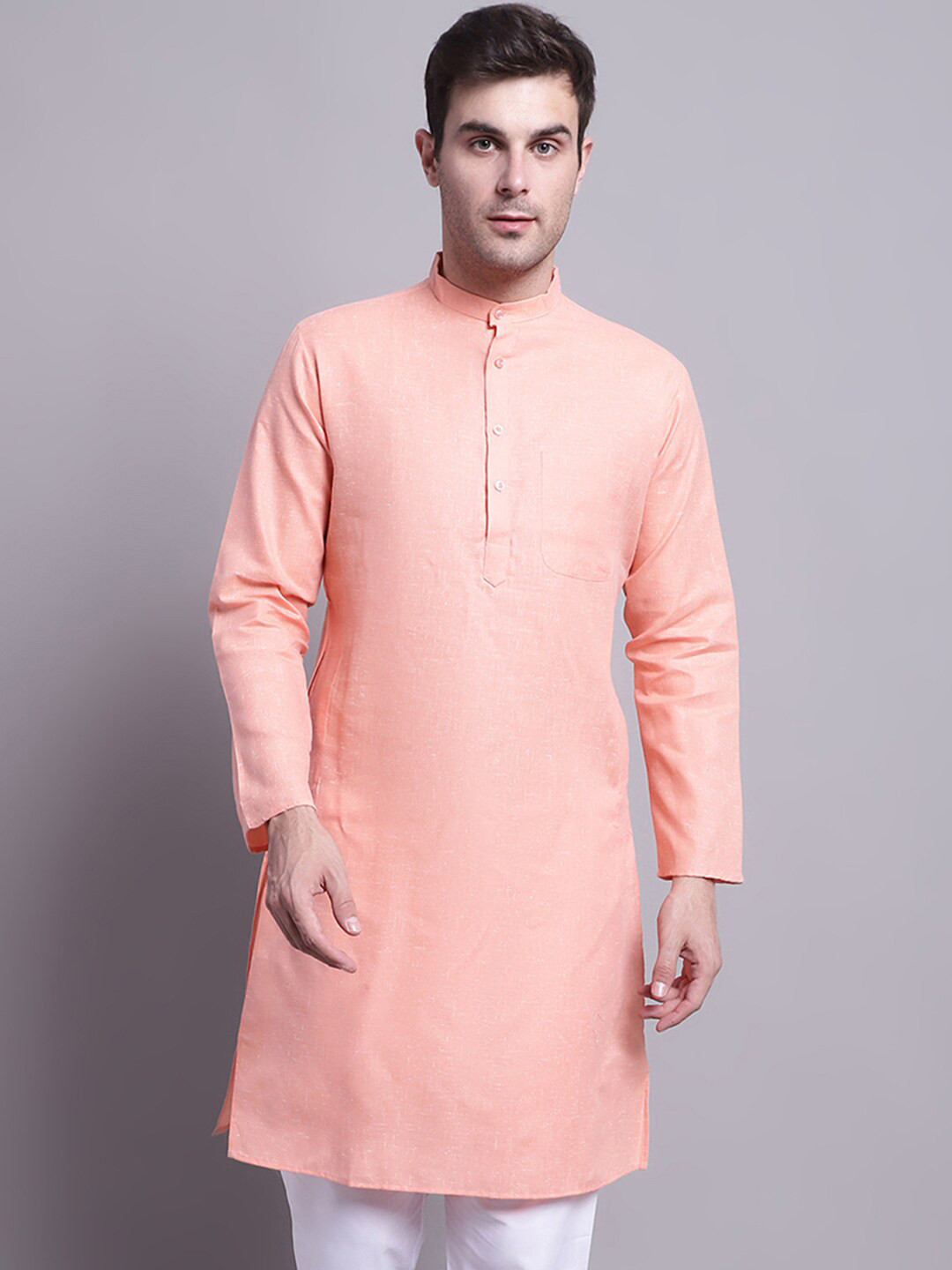 

Jompers Mandarin Collar Pure Cotton Kurta, Peach