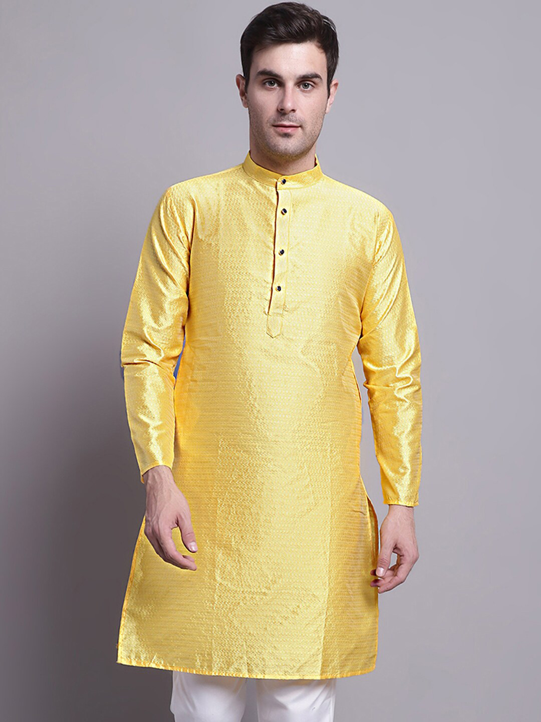

Jompers Ethnic Motifs Woven Design Jacquard Kurta, Yellow