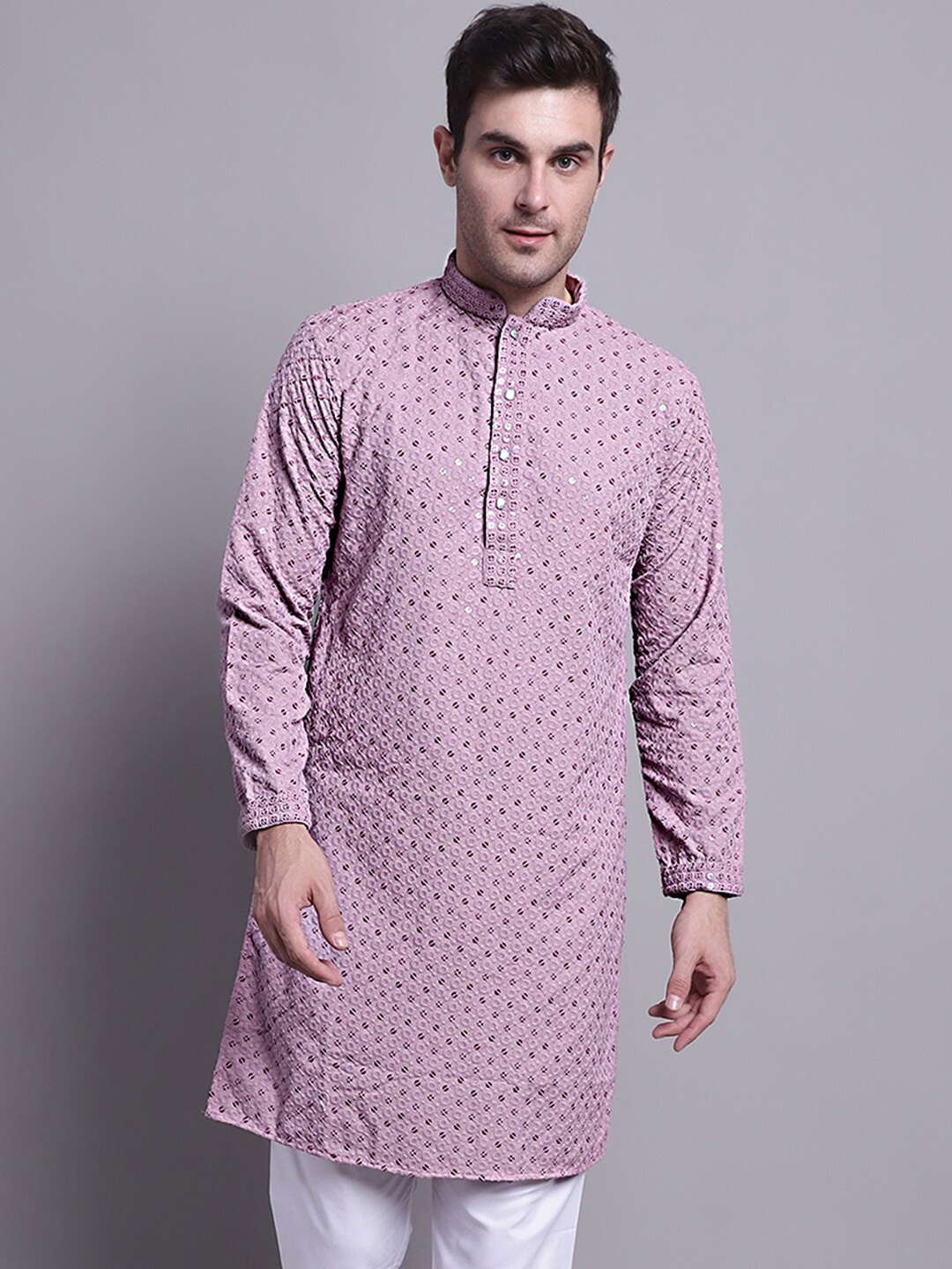 

Jompers Ethnic Motifs Embroidered Sequined Pure Cotton Kurta, Purple