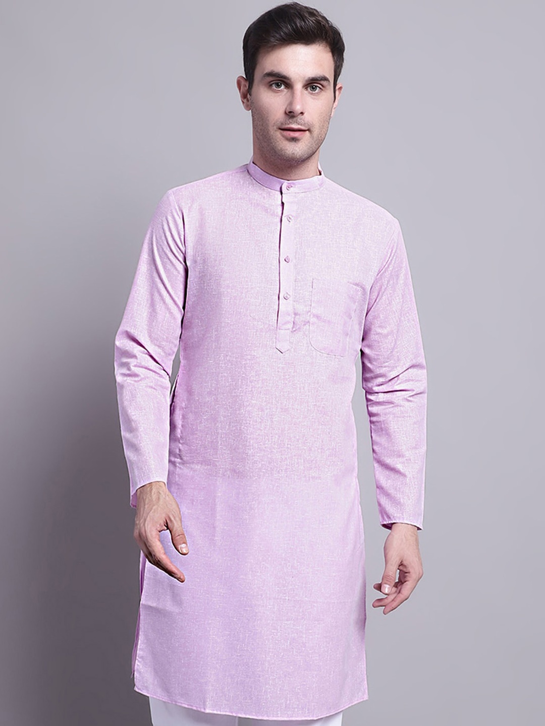 

Jompers Band Collar Pure Cotton Kurta, Lavender