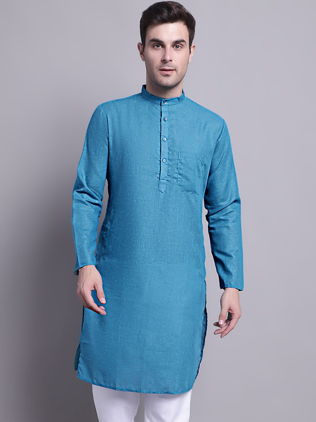 

Jompers Mandarin Collar Regular Cotton Kurta, Blue