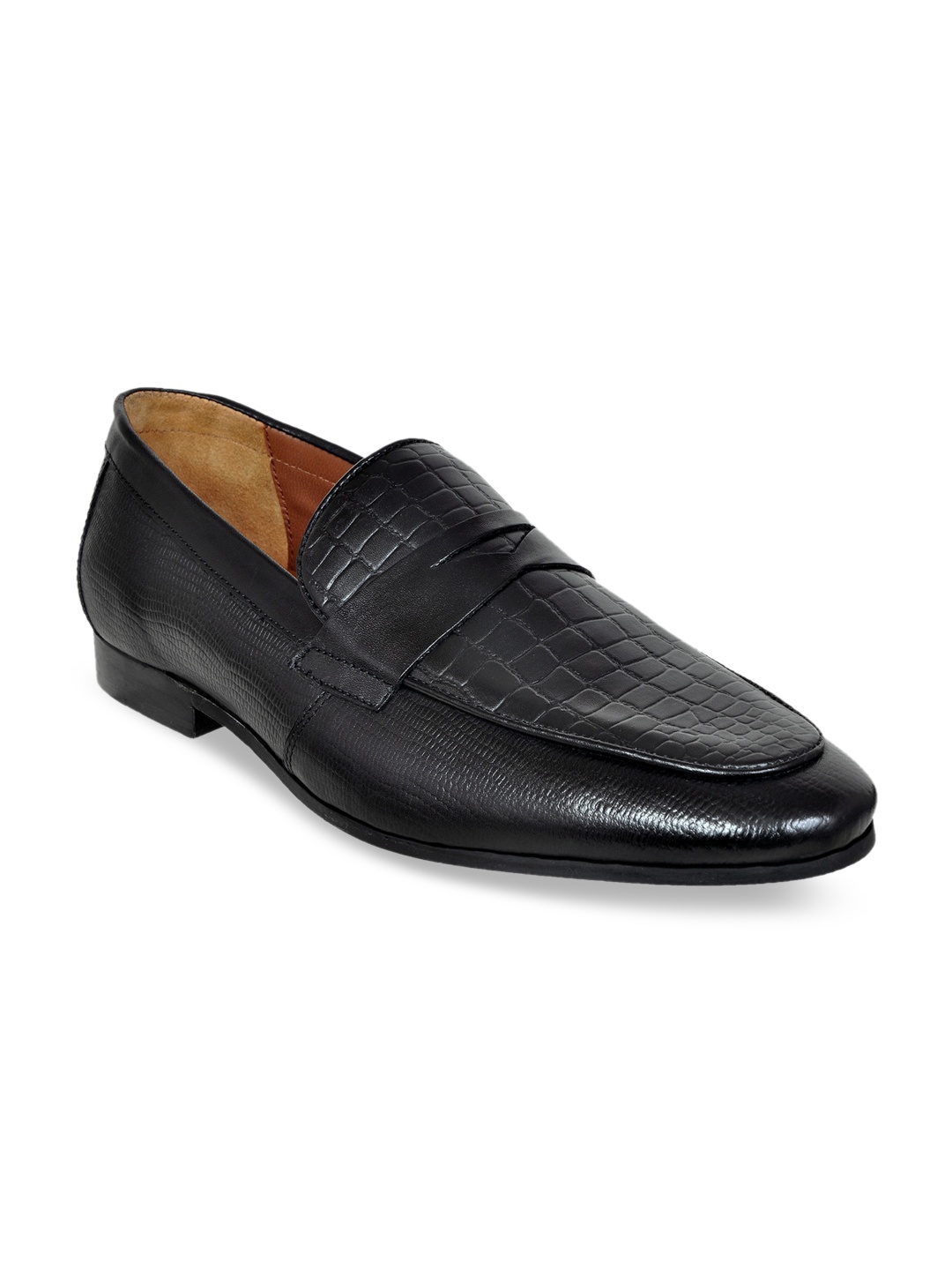 

HX London Men Textured Leather Formal Loafers, Black