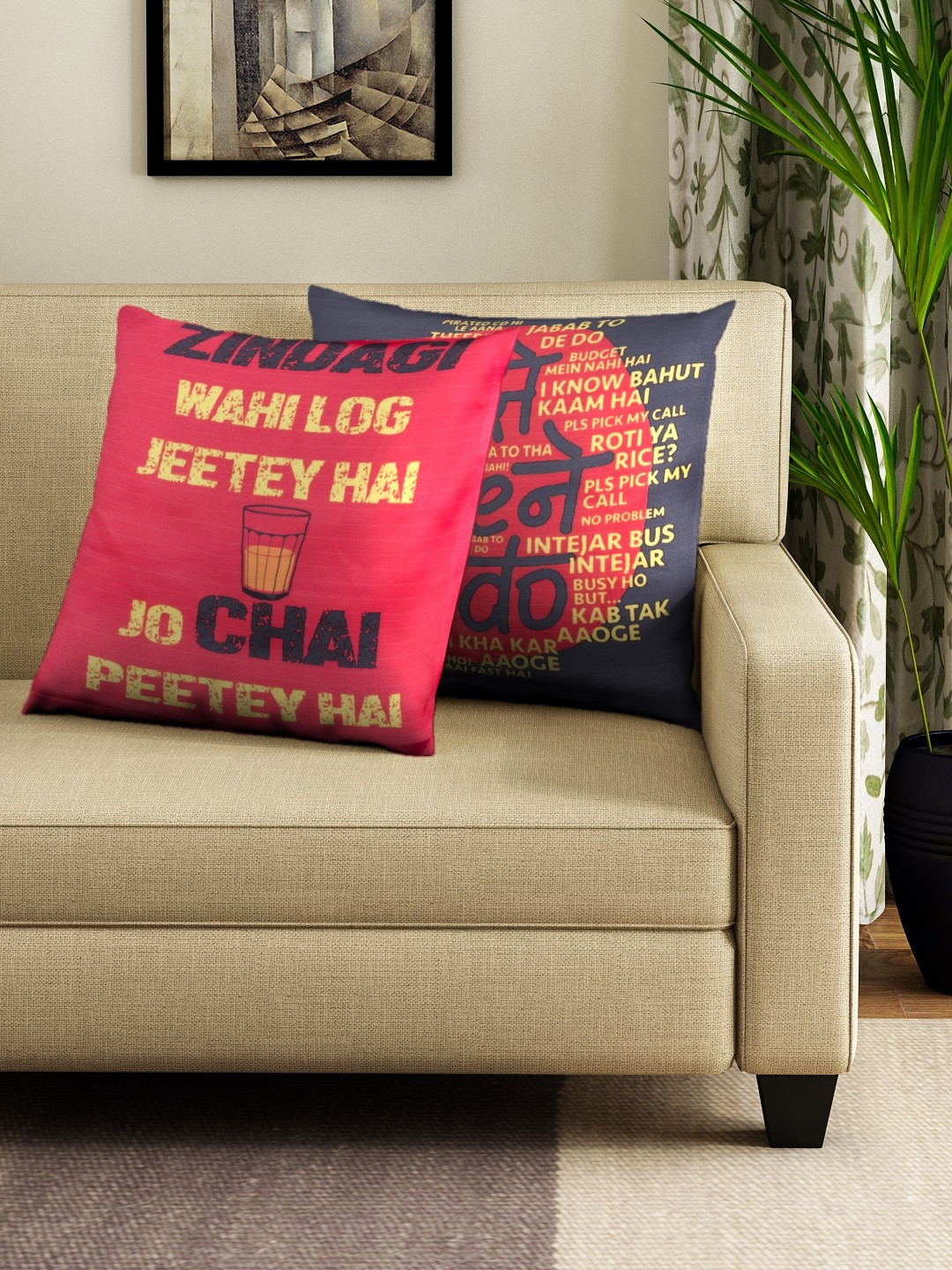 

HOUZZCODE Red Set of 2 Cartoon Characters Square Cushion Covers