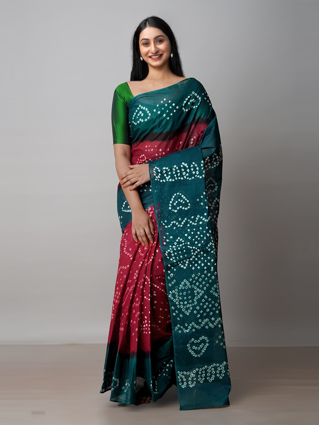 

Unnati Silks Bandhani Printed Pure Cotton Saree, Maroon