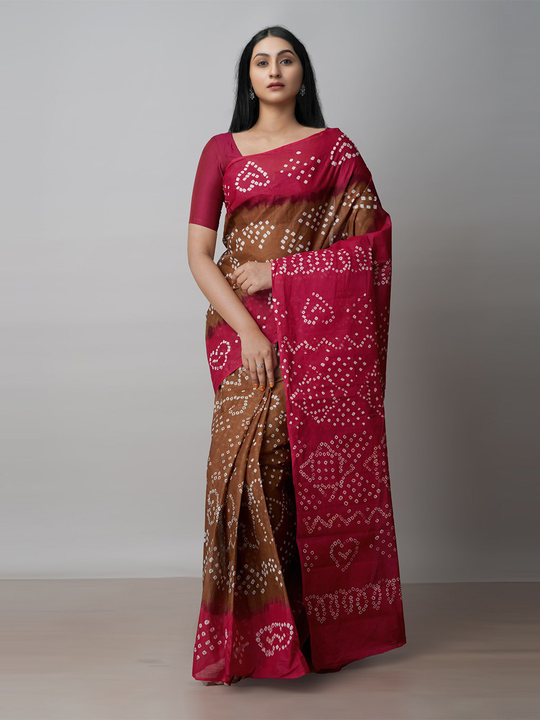 

Unnati Silks Bandhani Pure Cotton Bandhani Saree, Brown